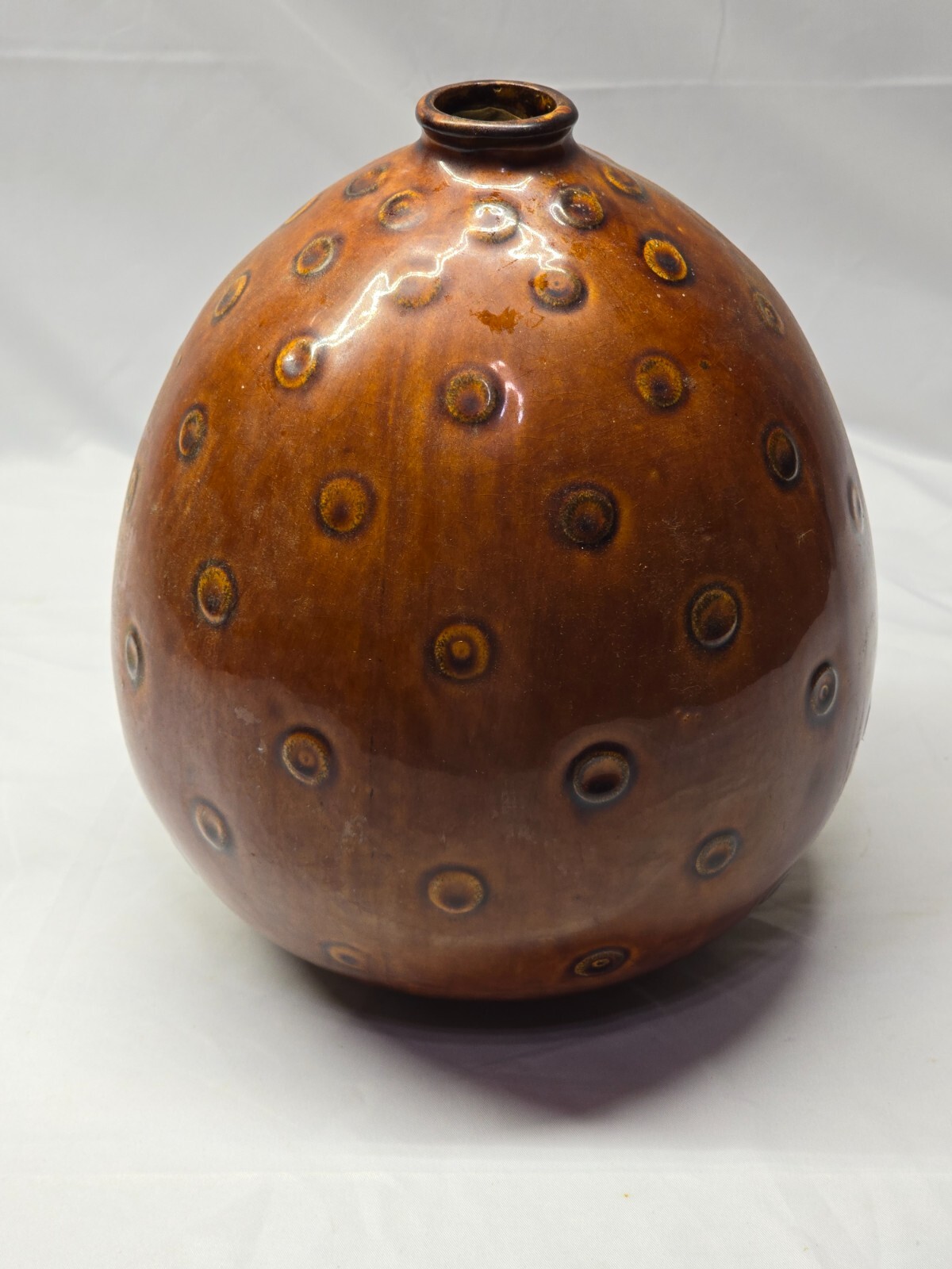 Brown Studio Pottery Textured Globe Vase 10&Prime; Unknown Maker