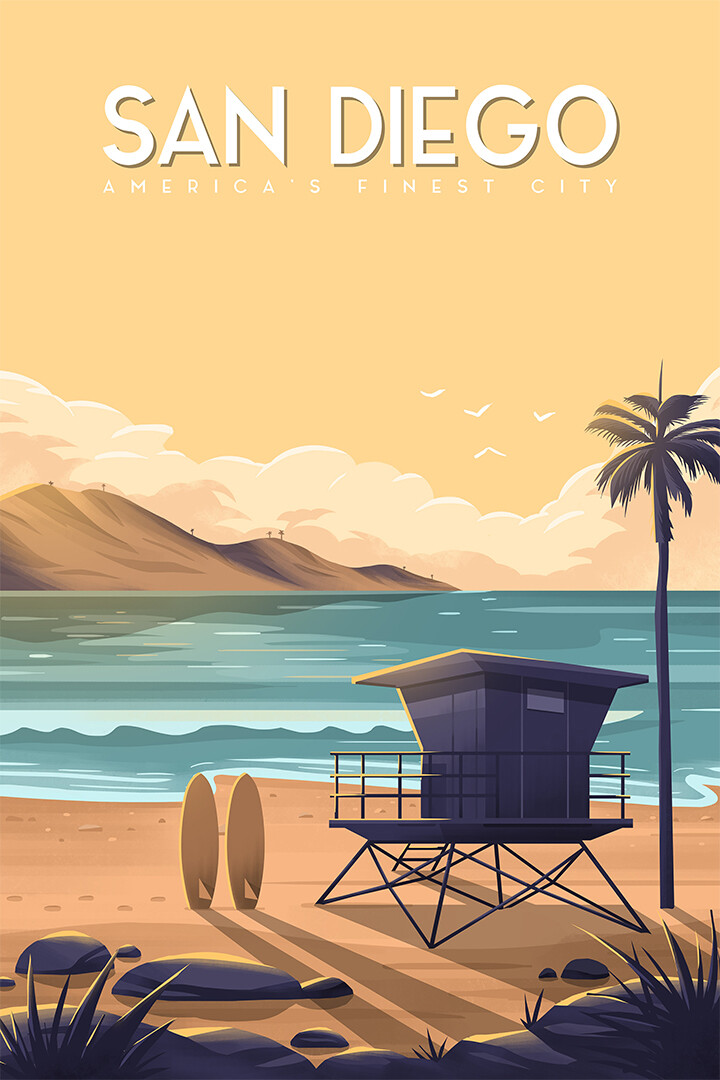 San Diego Beautfil Beach Vintage Wall Art Home Decor – POSTER 20×30