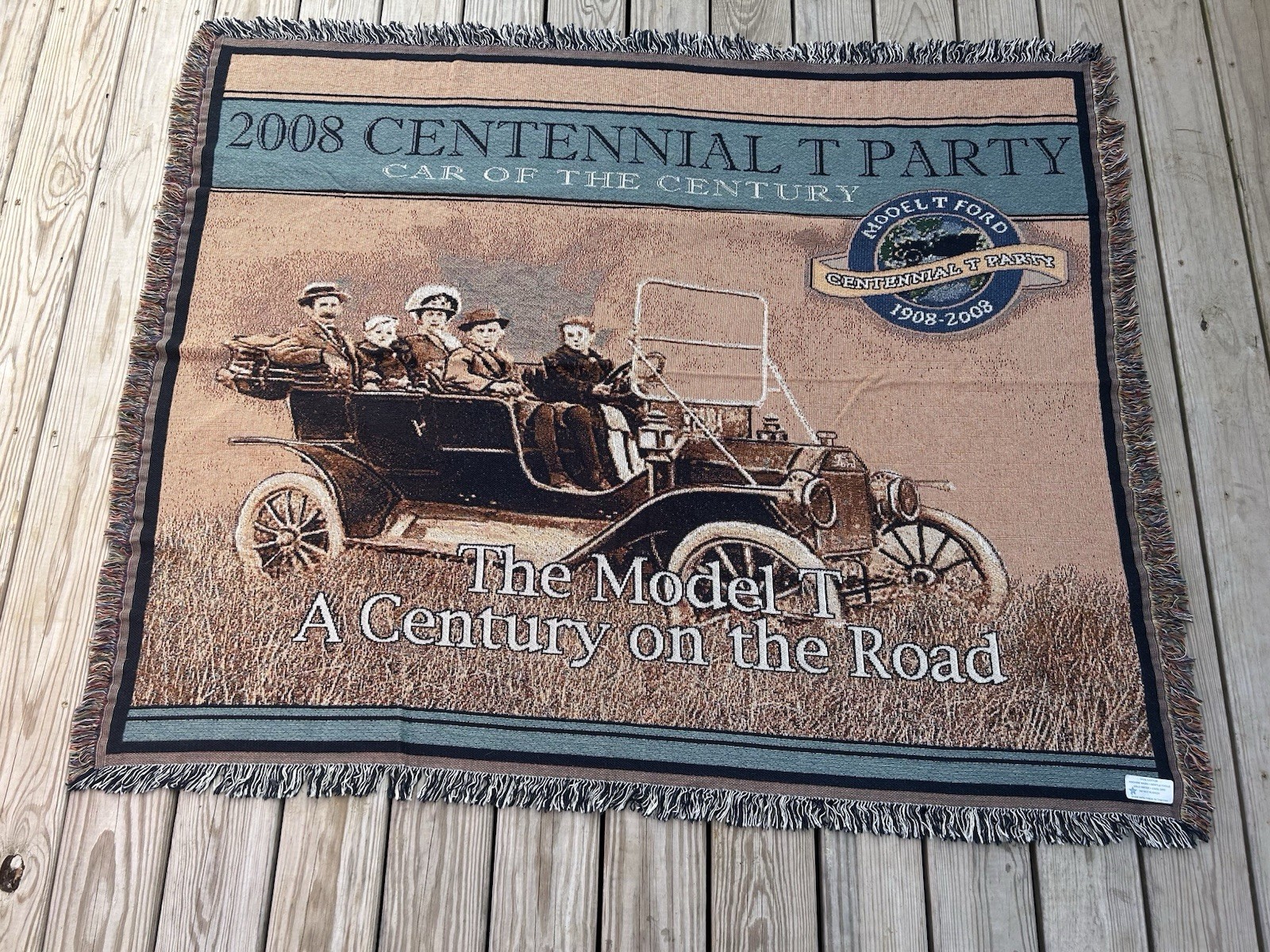 Vintage Tapestry Throw Blanket 2008 Ford Model T Centennial Party Made In USA