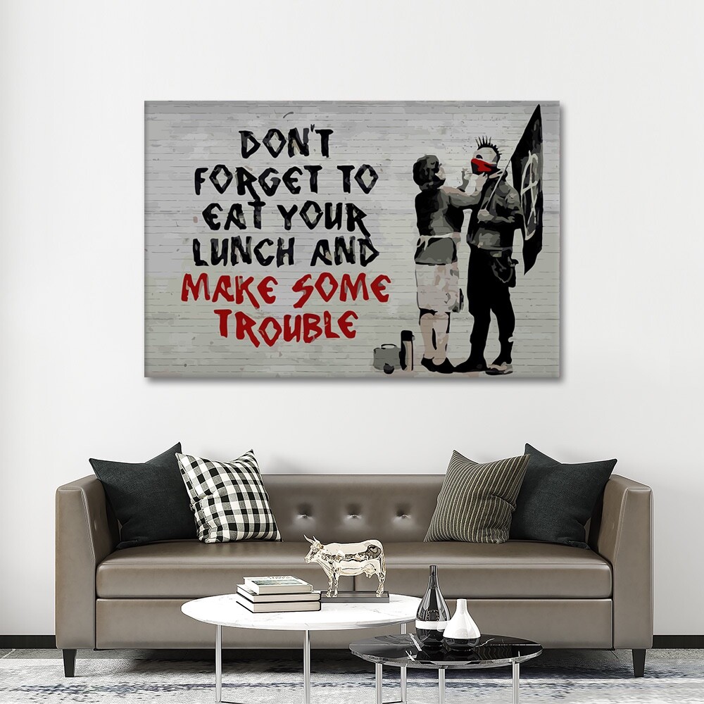 BANKSY Canvas Wall Art « Don&rsquo;t Forget To Eat Your Lunch » Framed Artwork Prints