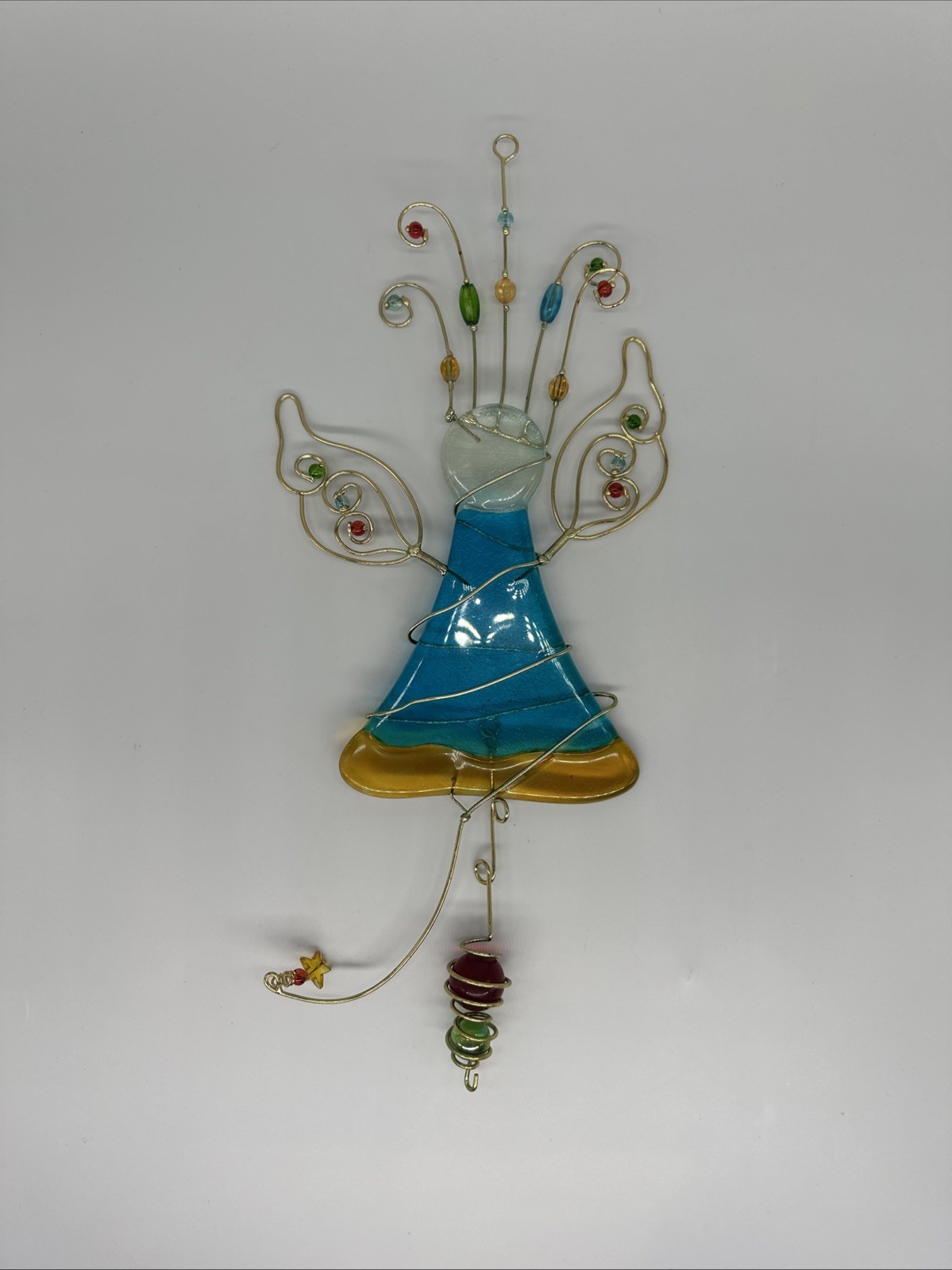 Hanging Fused Stained Glass Angel Wired Suncatcher Colorful Glass Beads 14.5&Prime;