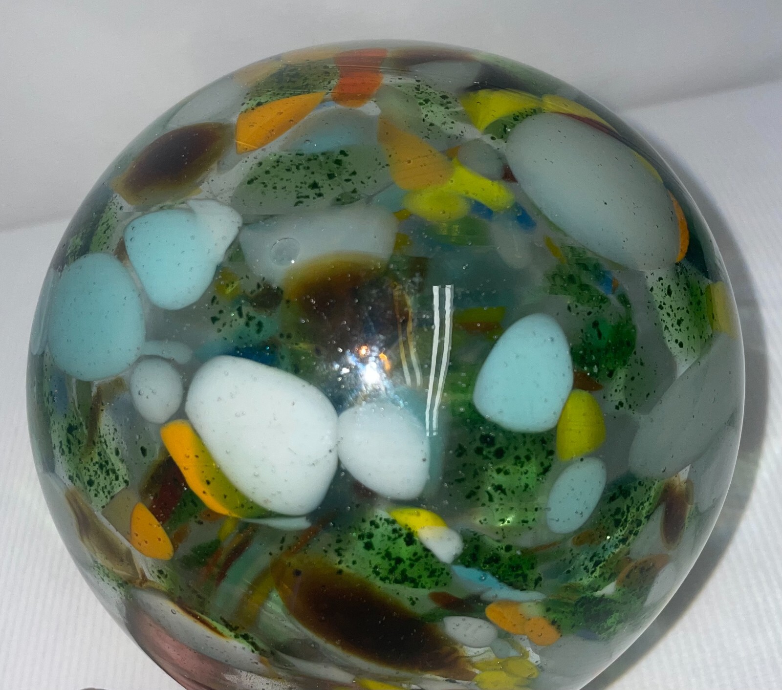 Multi-Color Glass Sphere Applied Shell On Top Needs Holder 5 1/2 Inches High