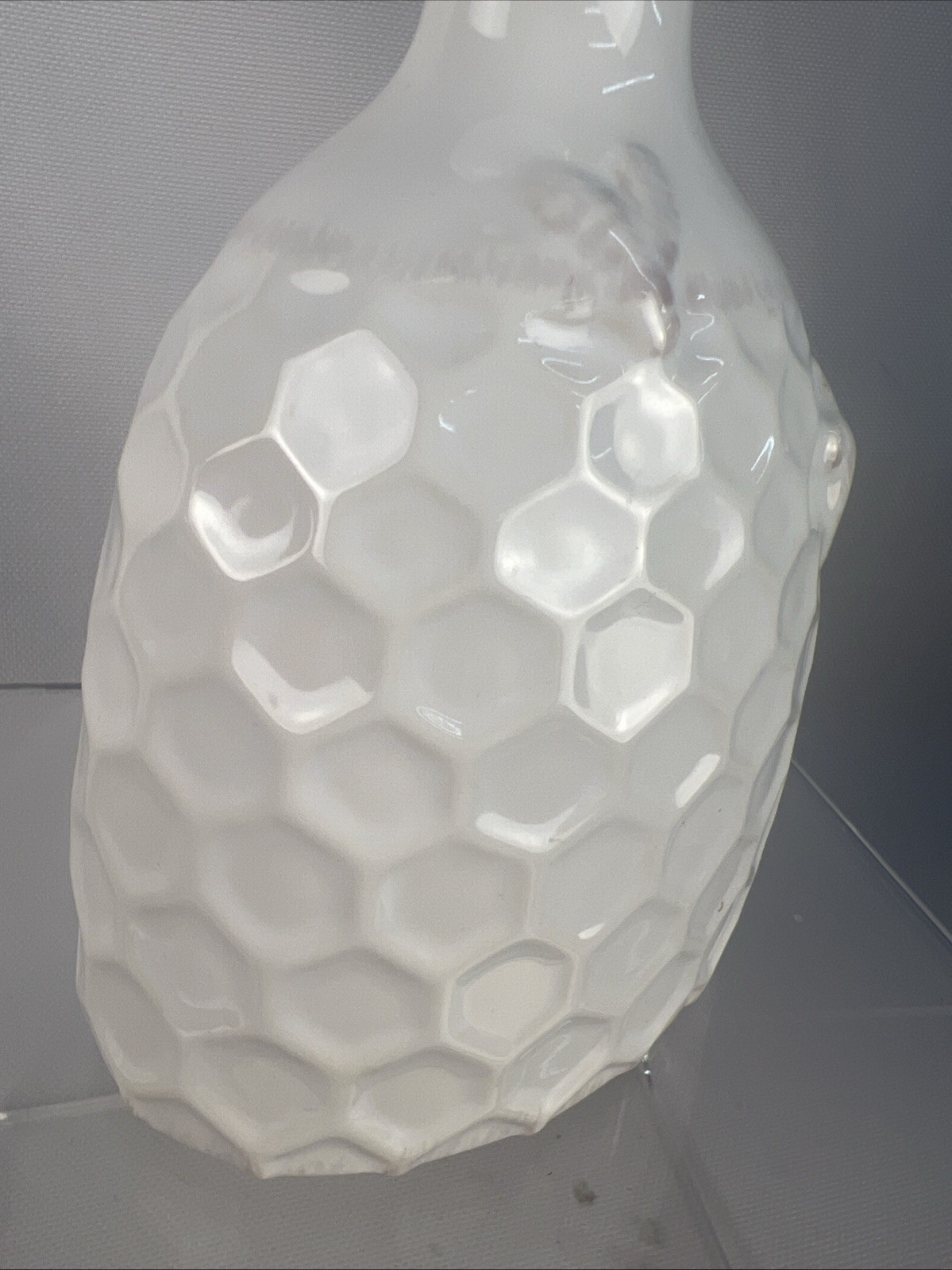 Honeycomb and Bee Embossed Textured Spring Floral White Ceramic Vase 6.5 in