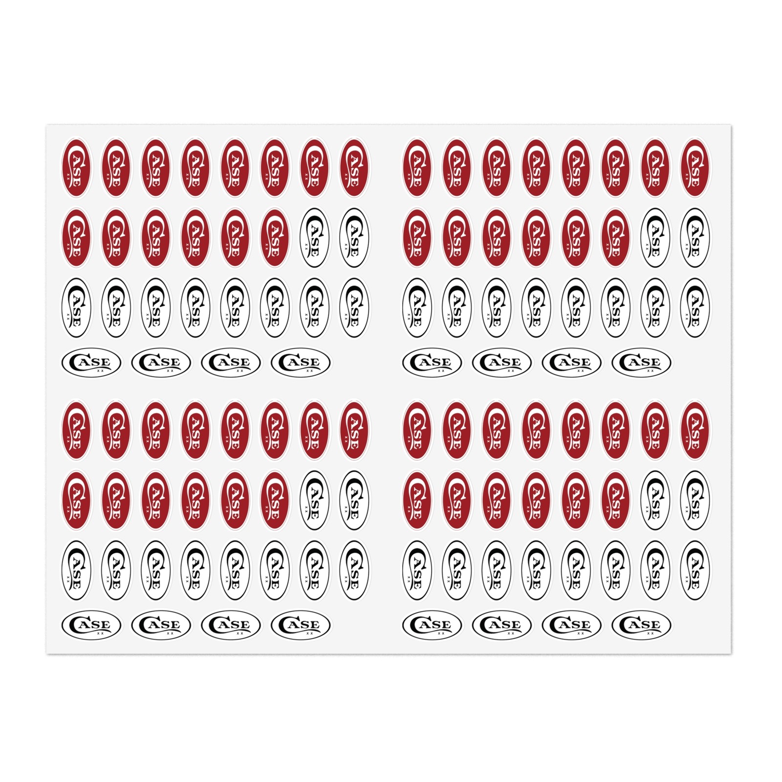 Case XX Knife Logo 100+ Count Approximately 1&Prime; Decals (Black/White & Red)