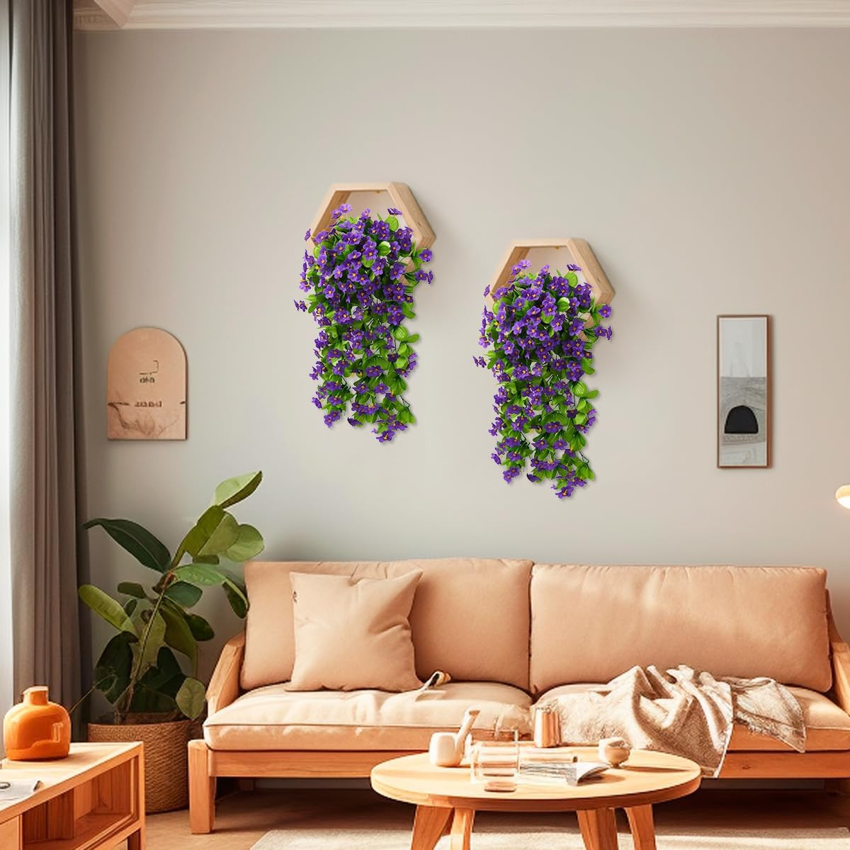 2PCS Artificial Hanging Flowers, Fake Hanging Plants Violet Vines UV Resistant f