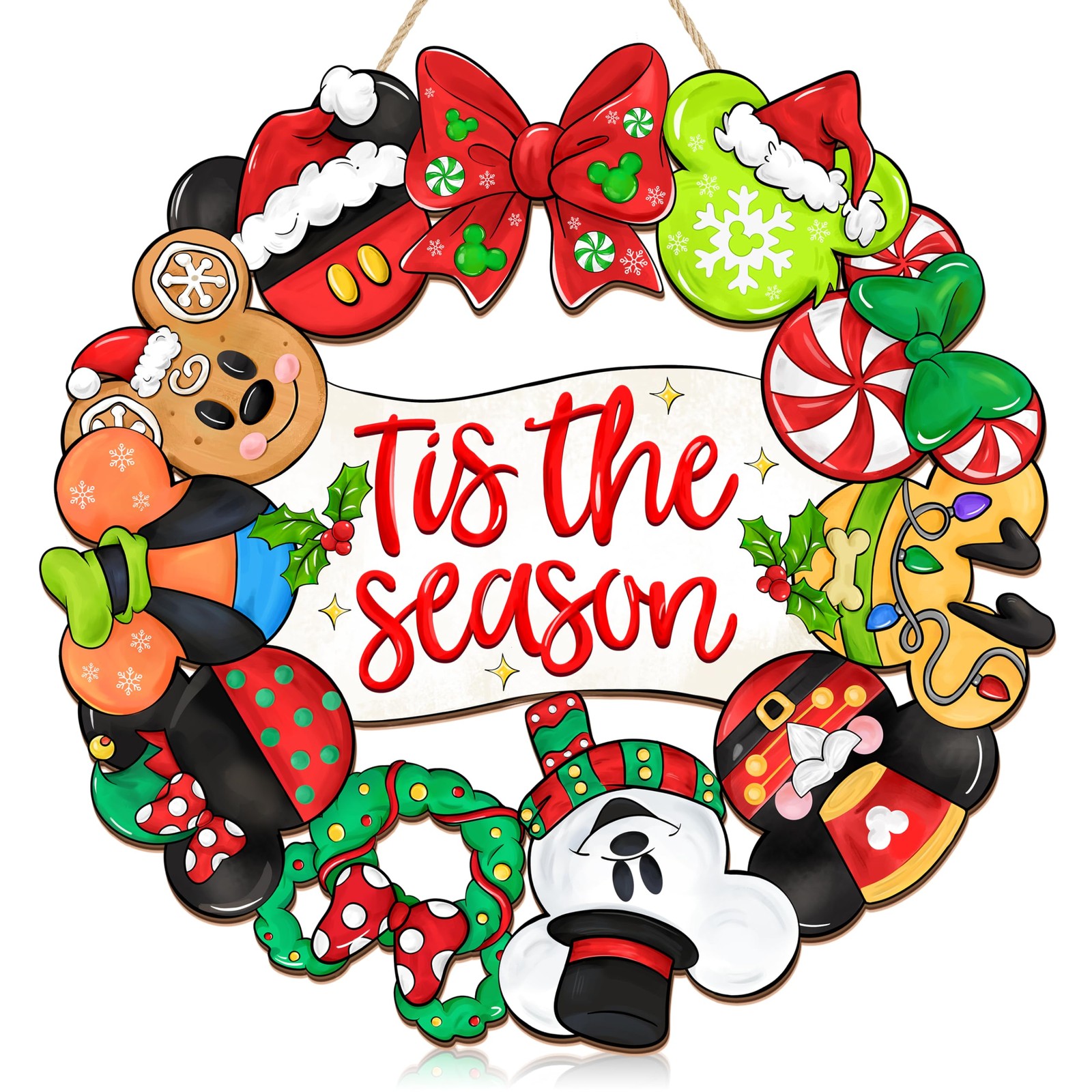 Christmas Mouse Door Sign Decorations, Tis the Season Welcome Wreath for Fron…