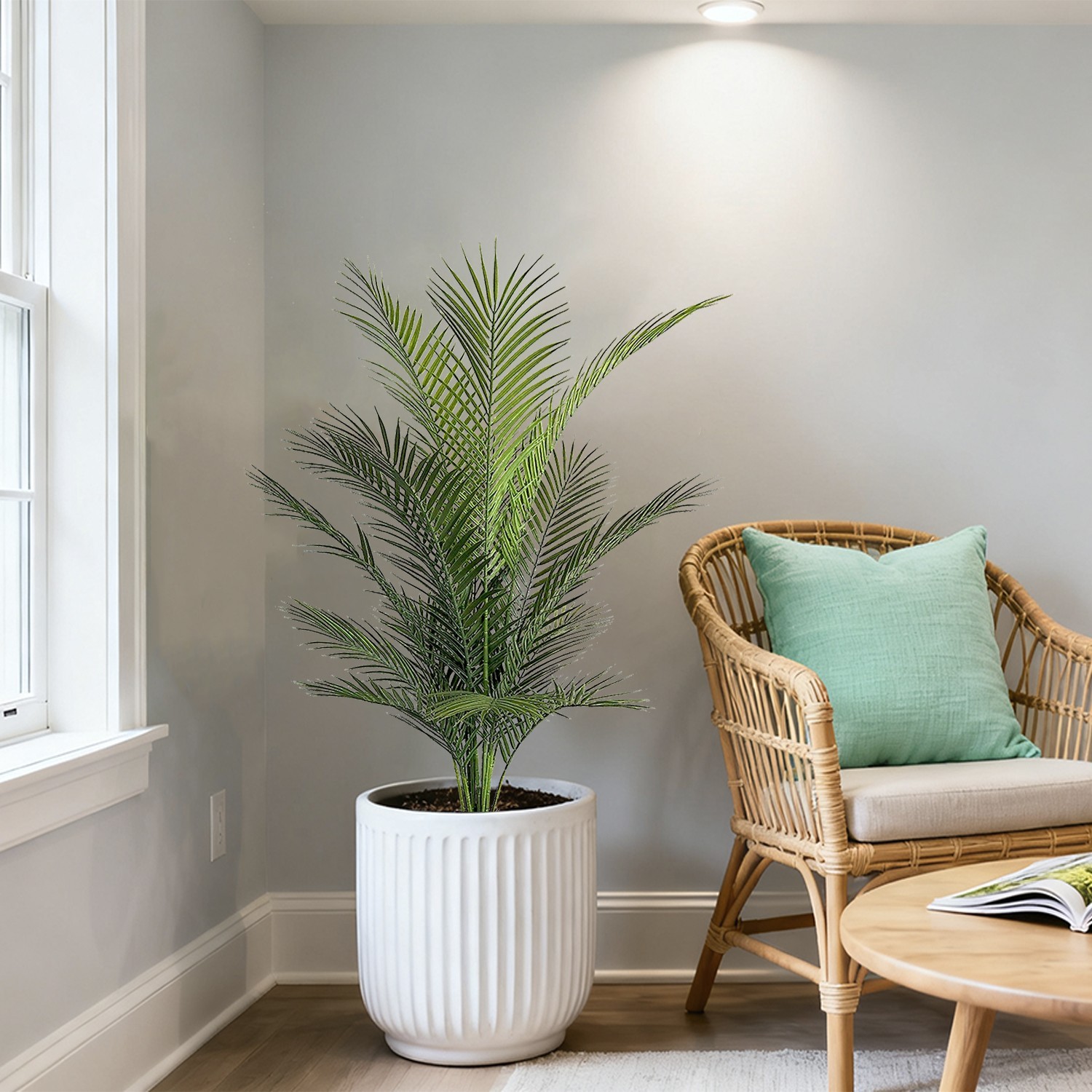 2Pcs 4FT Artificial Areca Palm Tree, Fake Tropical Decor Plant