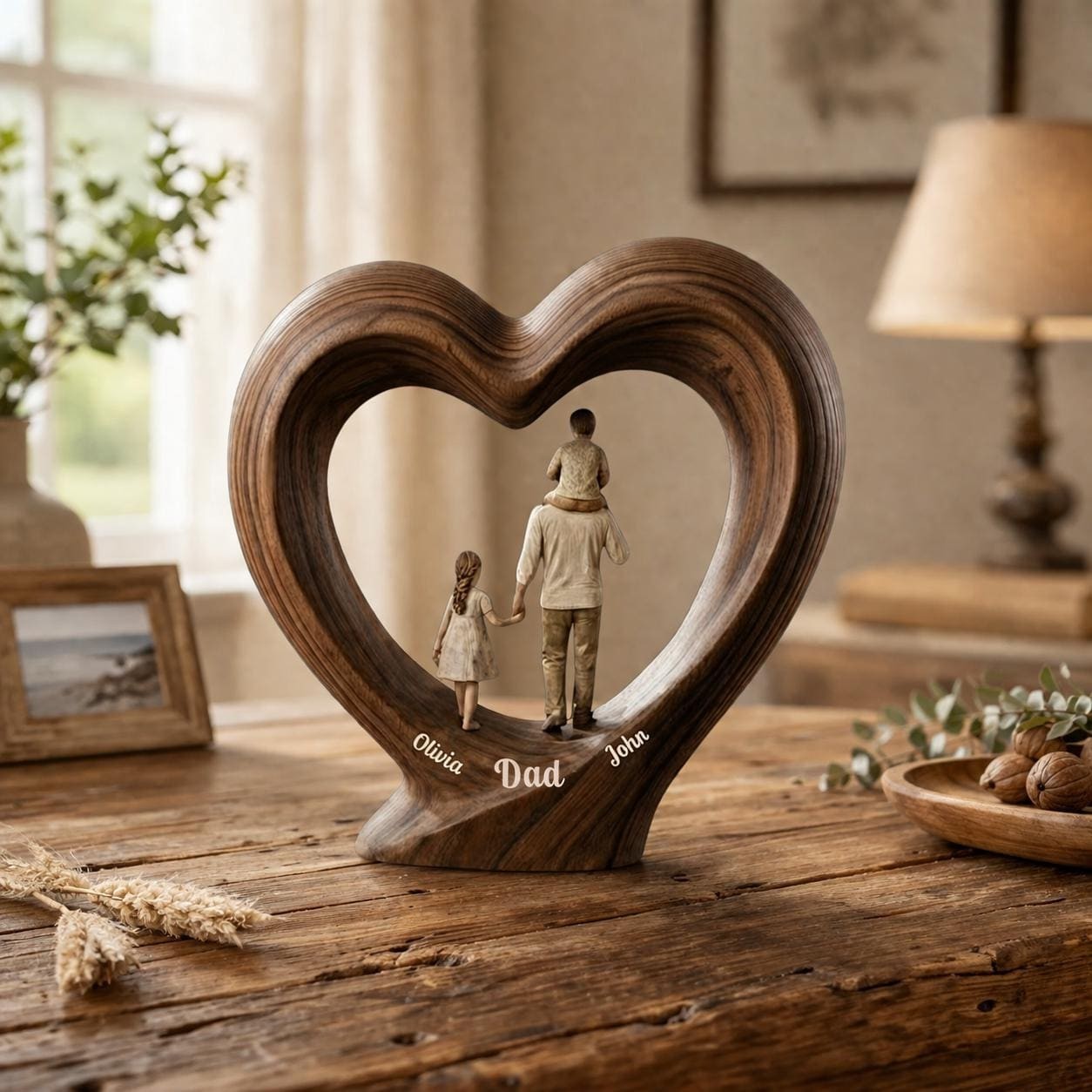 Custom Dad Gift for Father&rsquo;s Day, Personalized Dad And Kids Wooden Heart Block,