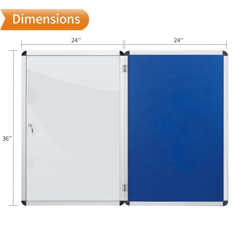 VIZ-PRO Tamperproof Lockable Noticeboard, Silver Aluminium Frame, 36 in x 24 in