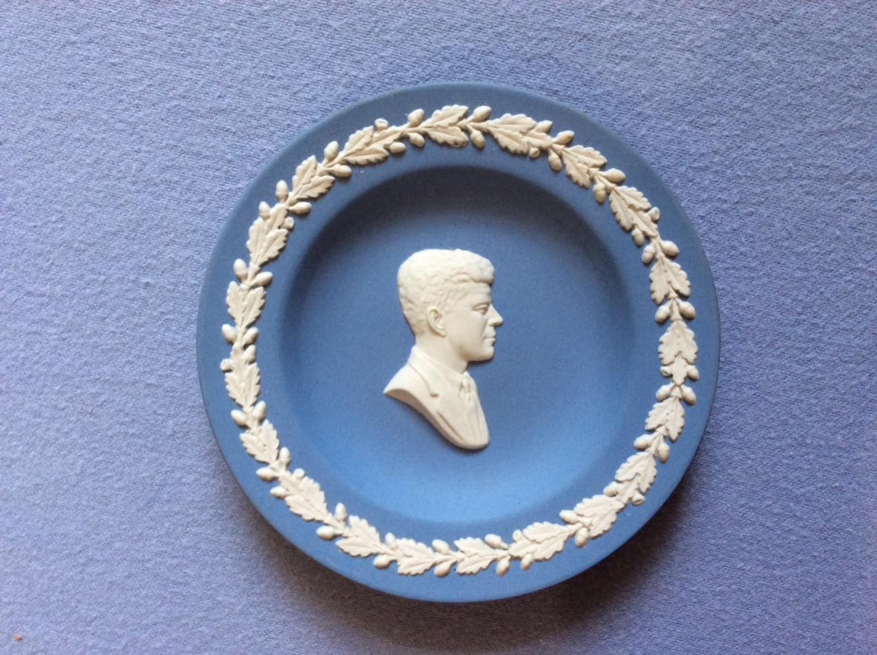 Wedgwood pale blue jasperware 4 1/2&Prime; compotier John F. Kennedy