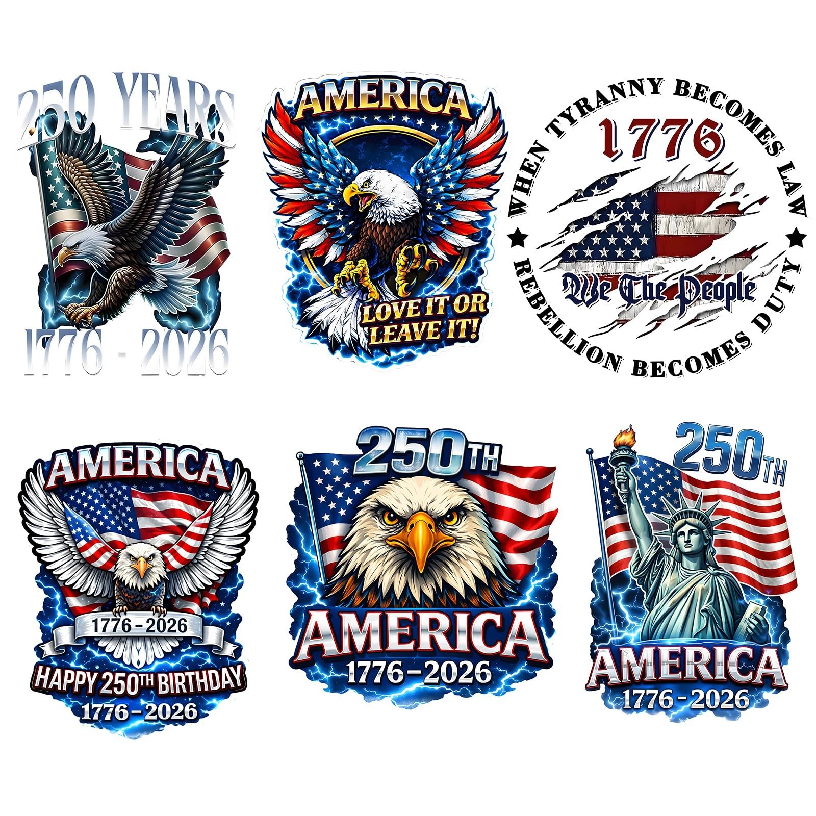 18 Pcs USA 250Th Anniversary Stickers, Waterproof Vinyl Decals, 1776 2026 Eagle