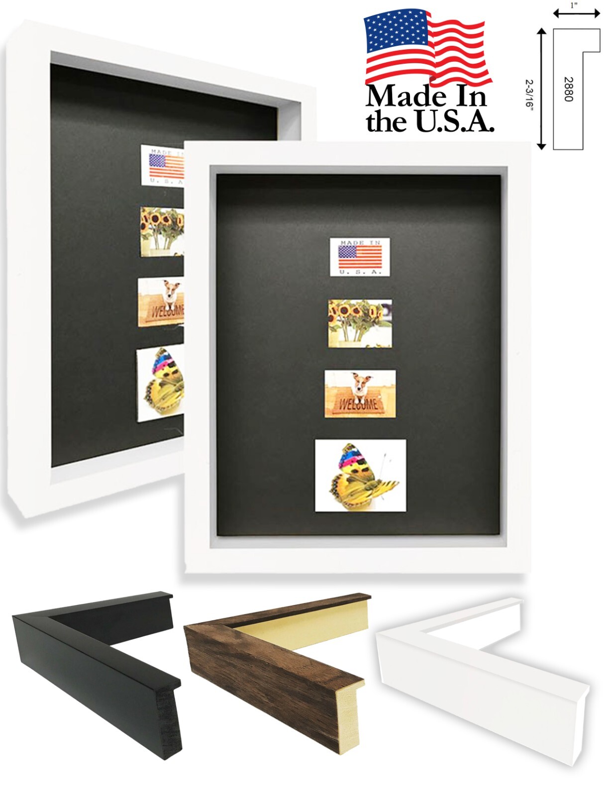 2-3/16&Prime; White Shadow Box Picture Frame 11×14 12×18 16×20 24×36 30×40 36×36 +SALE