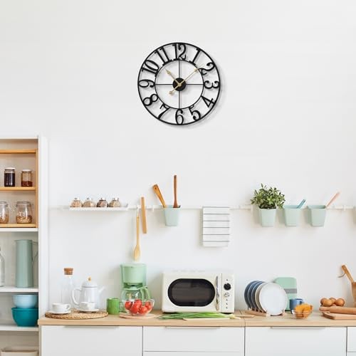 Arabic Numeral Wall Clock 16IN Battery Operated Black, 16in Black Metal-arabic