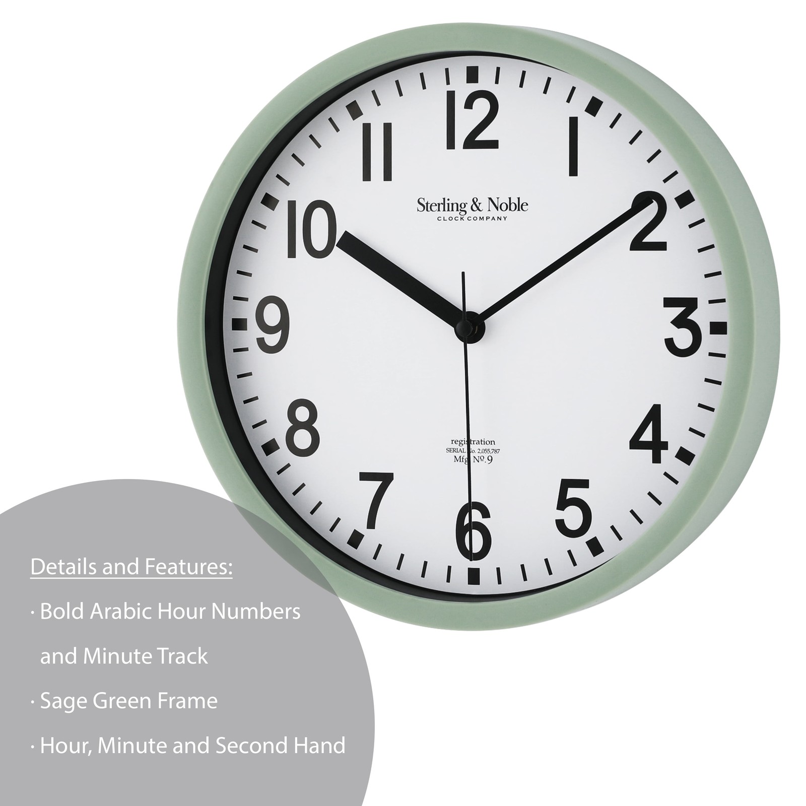 Basic Indoor 8.78&Prime; Sage Analog Round Modern Wall Clock