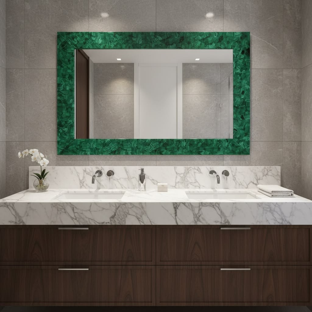 3&rsquo;x2&prime; Marble Wall Hanging Mirror malachite Inlay home Room, Bathroom Mirror