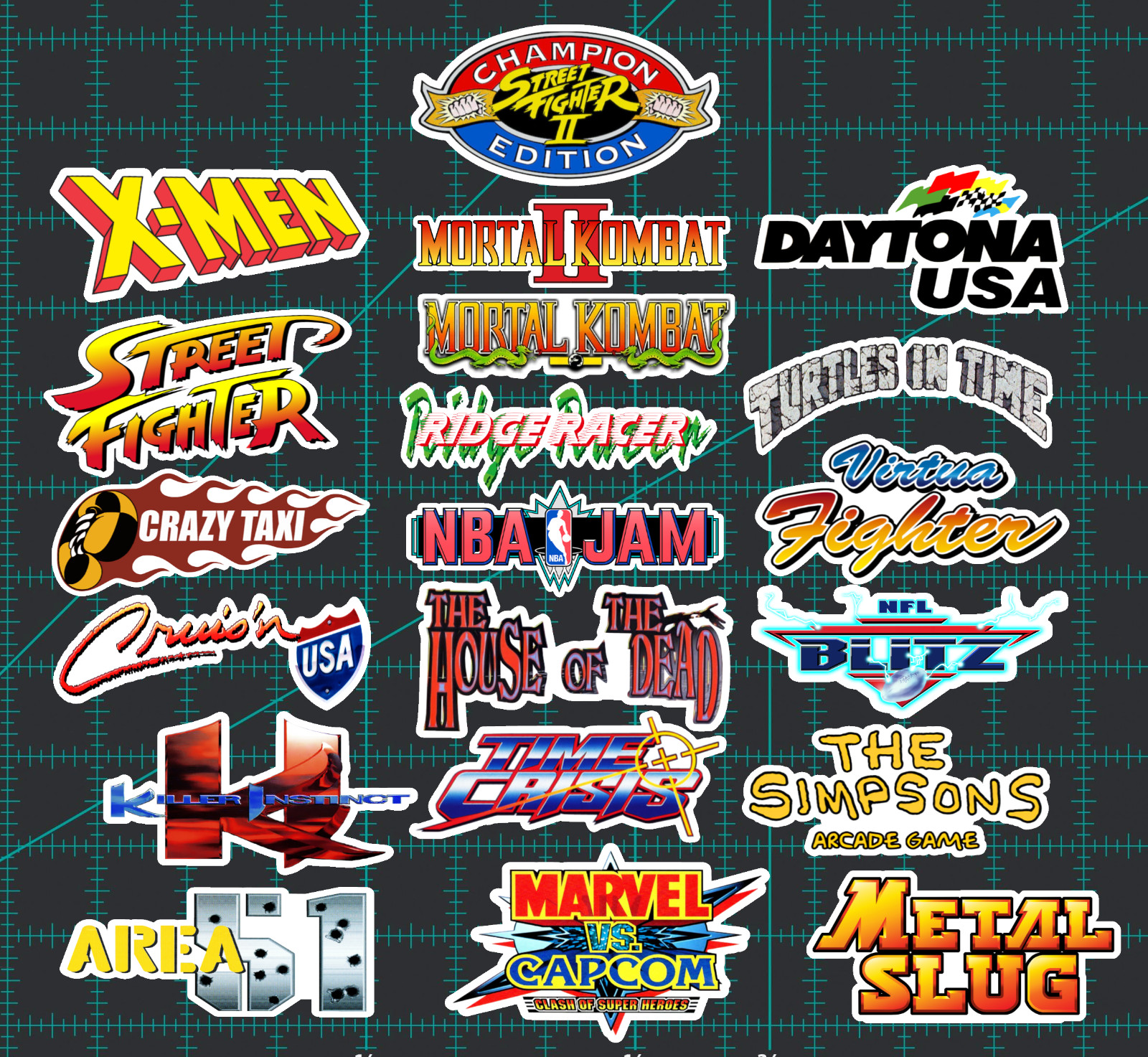 20 Classic 90&rsquo;s Arcade Logo Stickers – White, Clear or Holographic – Vinyl