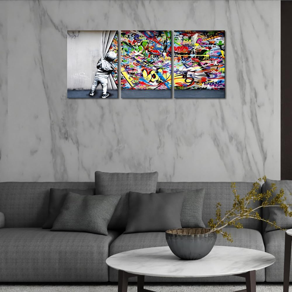 Behind the Curtain Canvas Prints Banksy Graffiti Wall Art Paintings Pop Art Colo