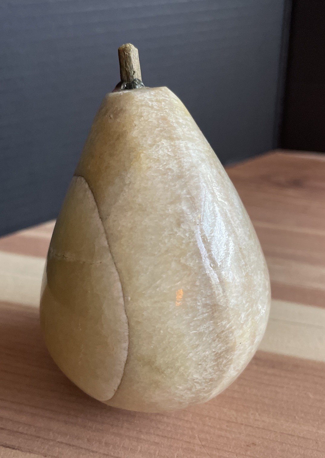 Italian Alabaster Marble Hand Colored 3” Stone Fruit Pear Wood Stem ~ Stunning!