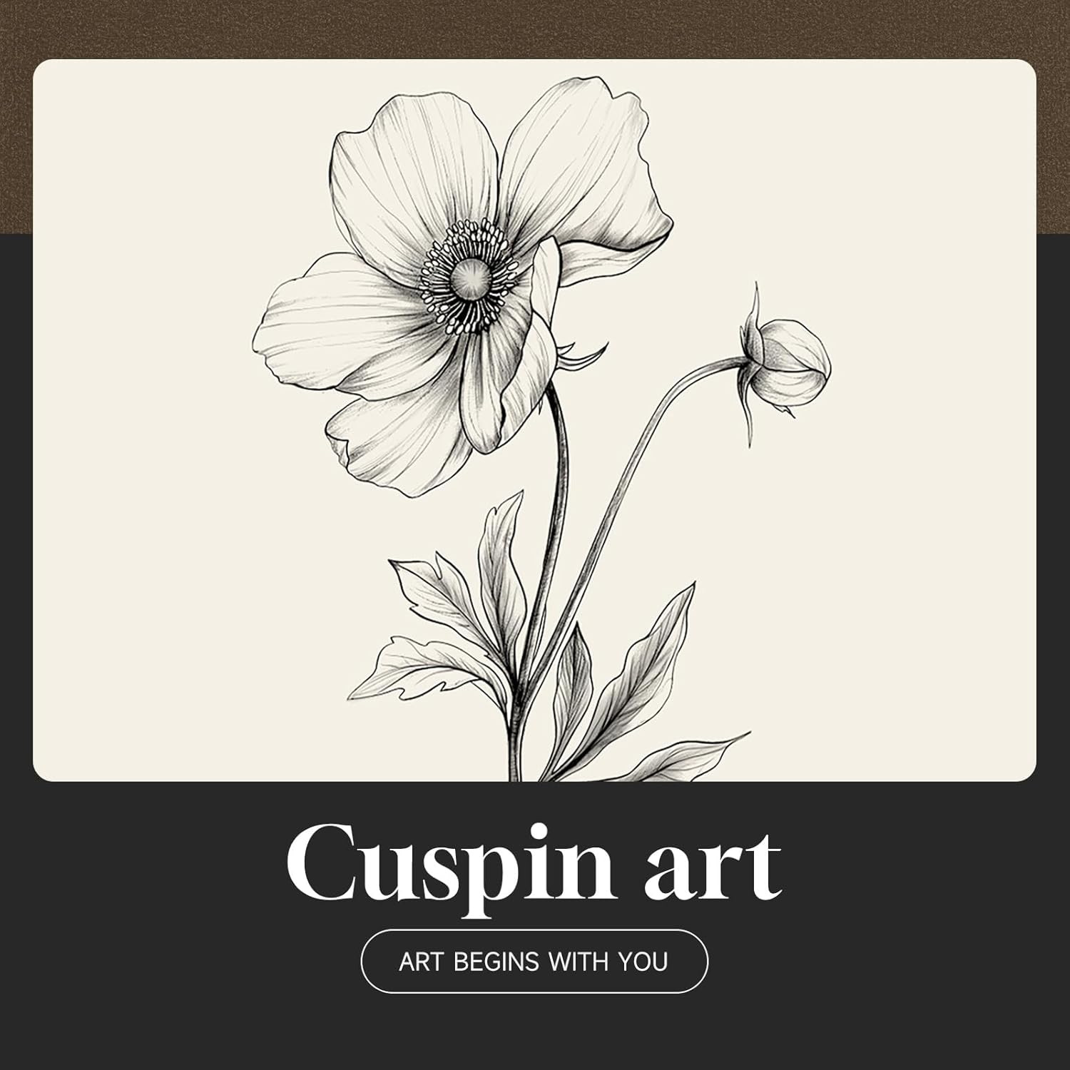 Framed Black & White Botanical Art Set – 4 Minimalist Floral Prints, 8×10 Inch
