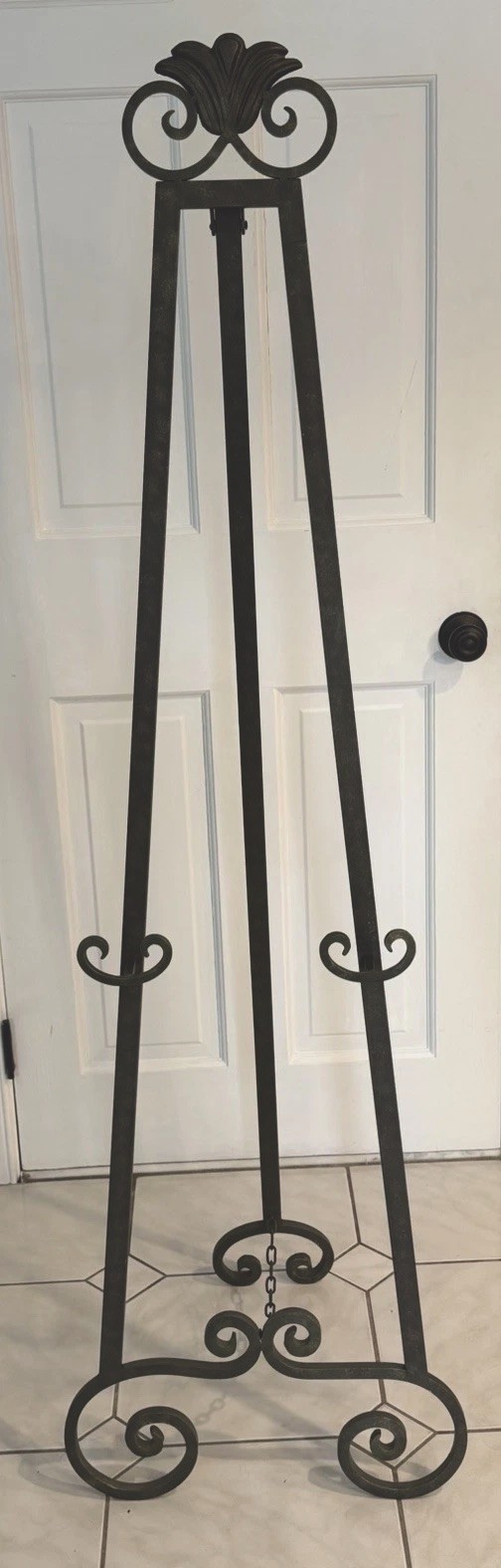 Ornate Antique Style Gray Metal Freestanding Display Easel Stand 62 in