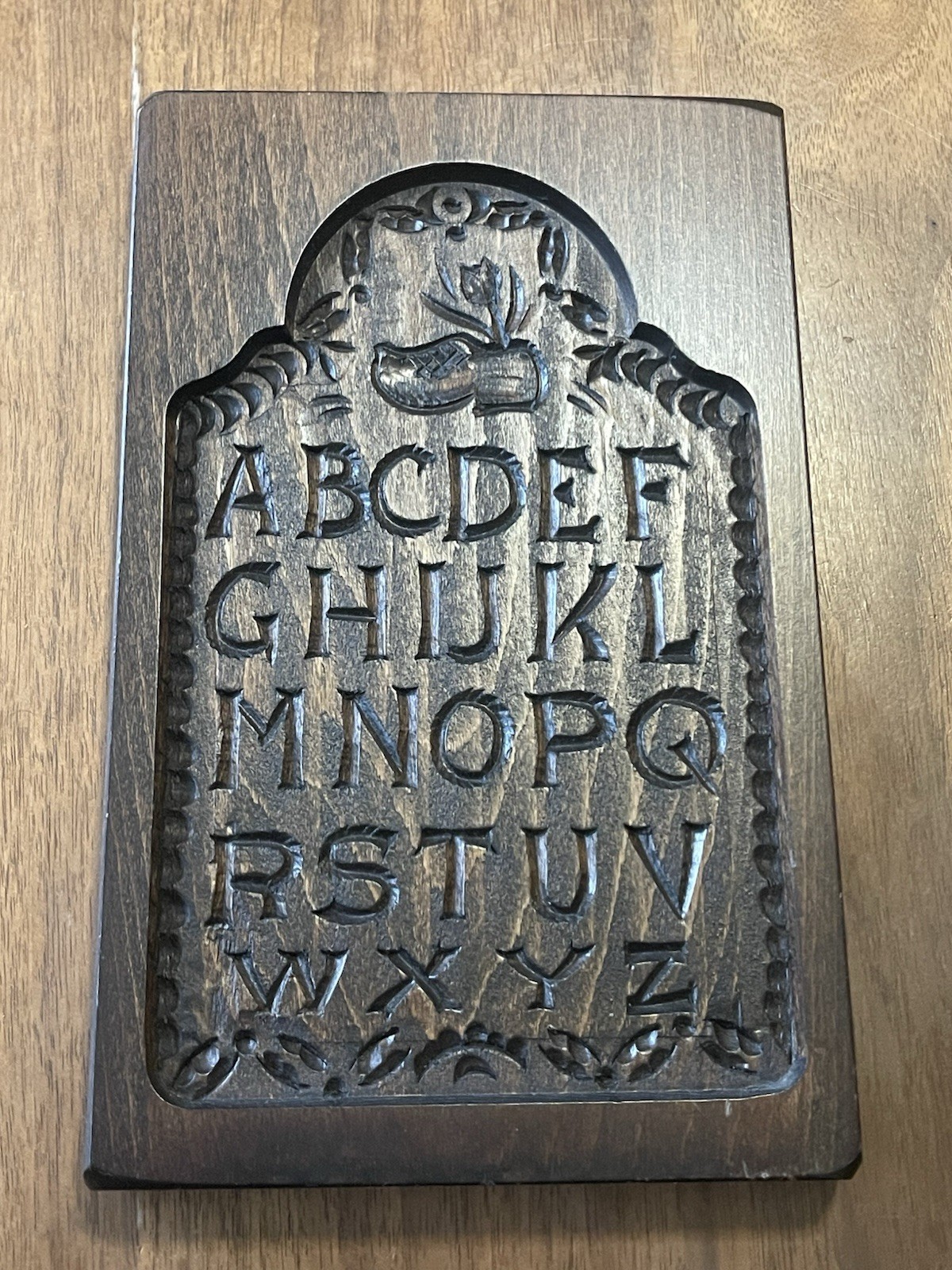 Handcarved Stained Wood Decorative Wall Hanging Alphabet ABCs 9 x 5.75 in.