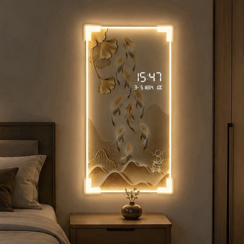 50*100 cm Modern Digital LED Backlit Glass Wall Clock Gold Brown Nature Art