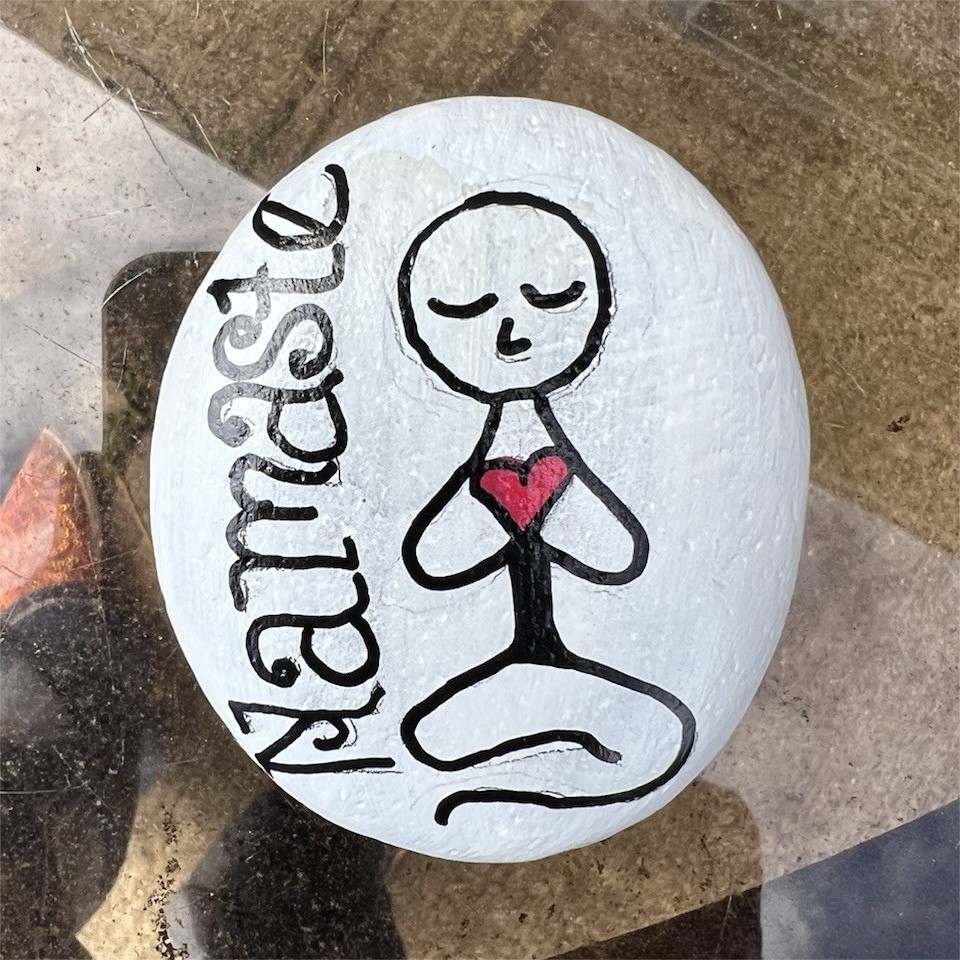 Namaste Yoga Meditation Hand-Painted Decorative Stone Rock, White/Black/Pink
