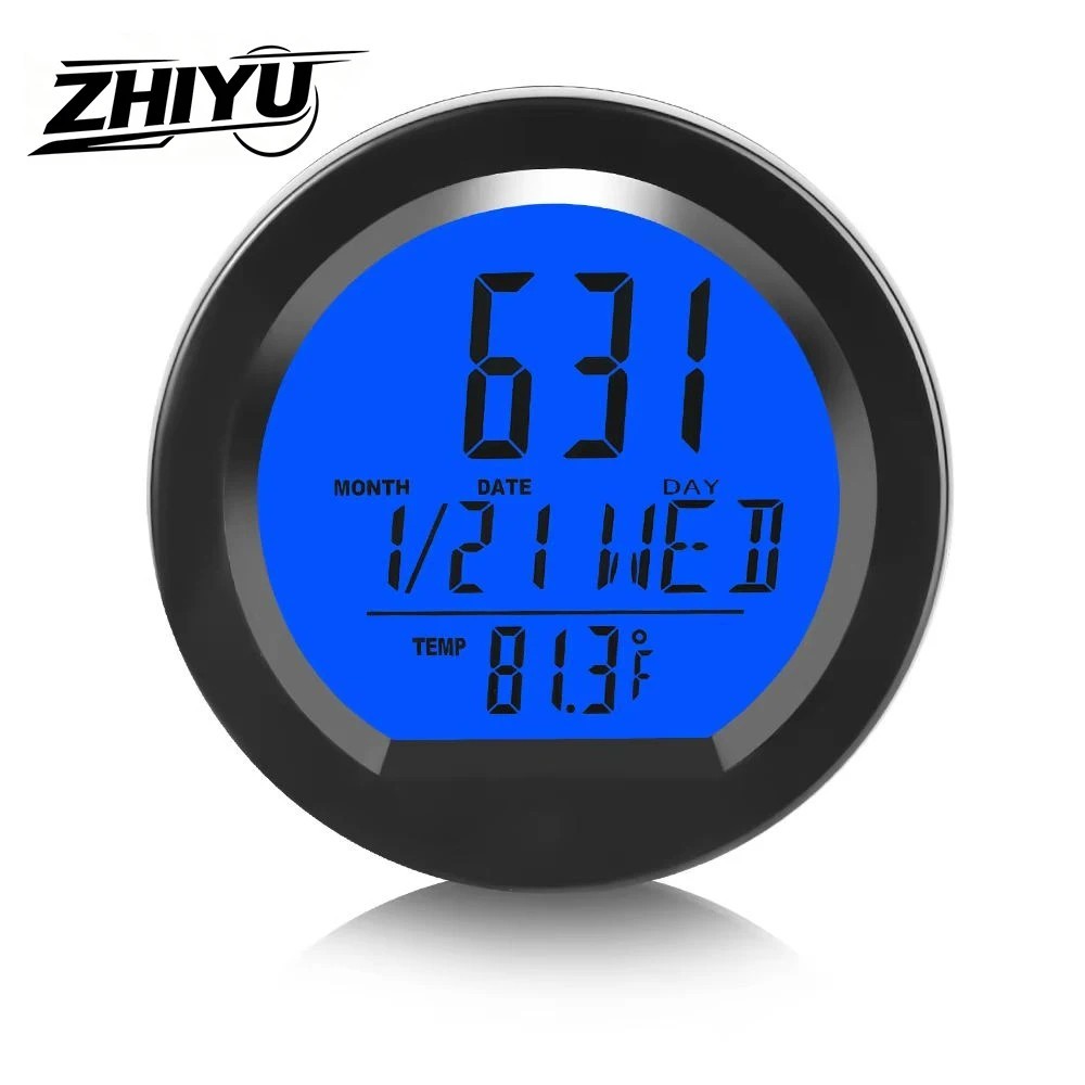 Car Dashboard Clock Solar Powered Thermometer Digital Temperature Time Display