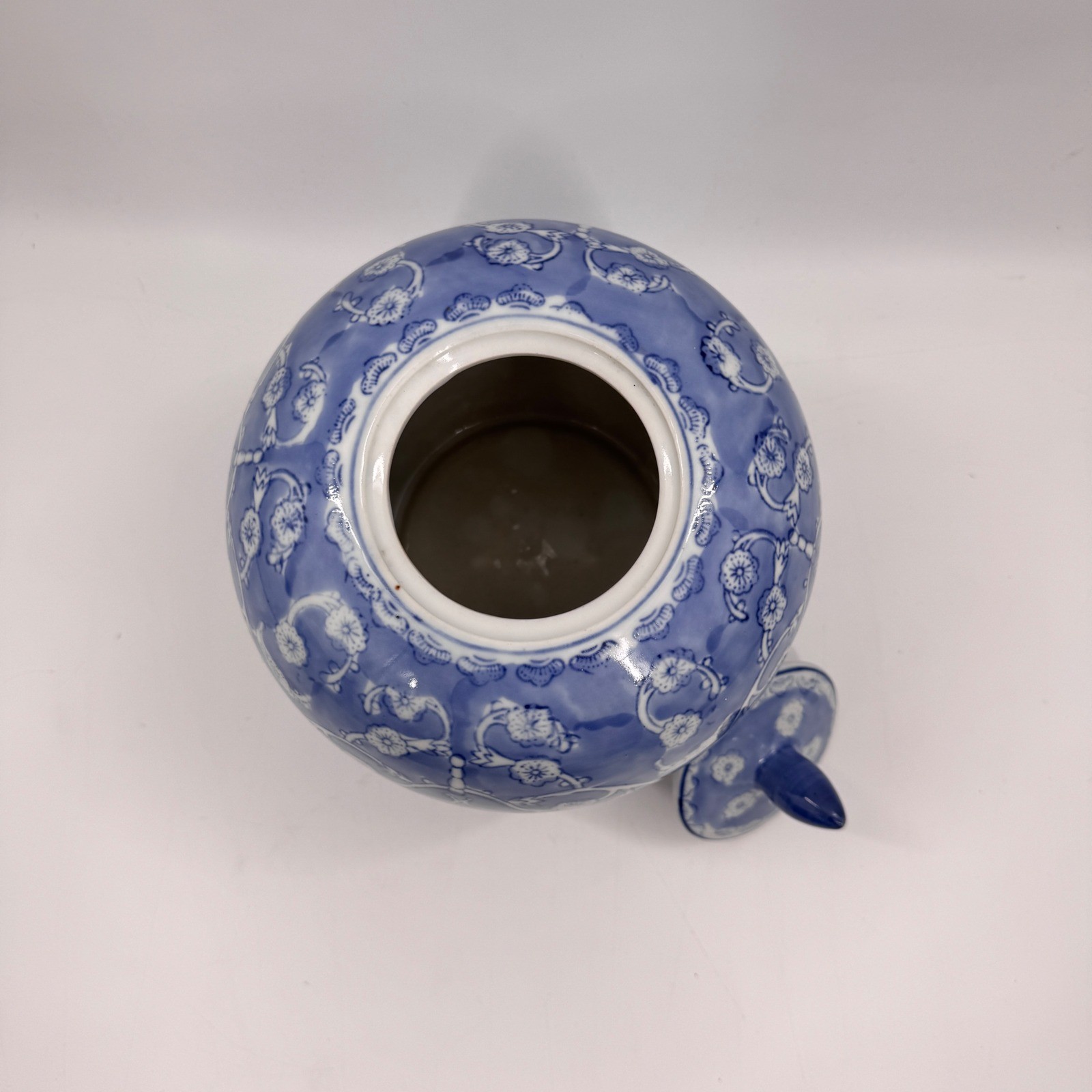 Vintage Blue and White Melon Ginger Jar with Lid Cherry Blossom Chinoiserie
