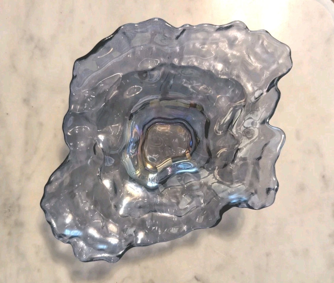 Studio Art Blue Iridescent Shallow Dish Oyster Shell Style Beautiful