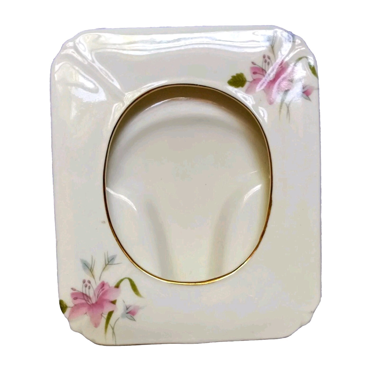 Small Bone China Photo Frame 2×3&Prime; Pink Floral Retangular Oval Portrait Thailand