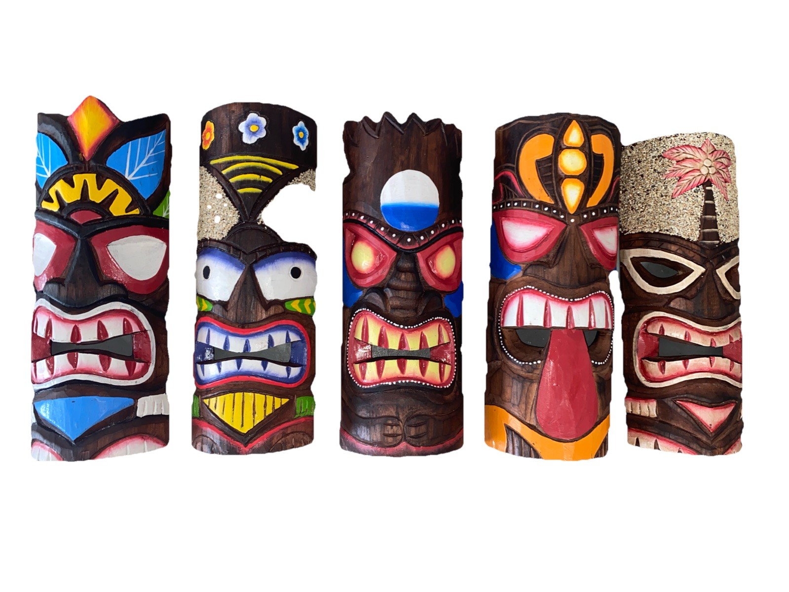 SET OF 5 12&Prime; TIKI MASK HAWAIIAN WALL ART ISLAND HOME DECOR BAR TROPICAL