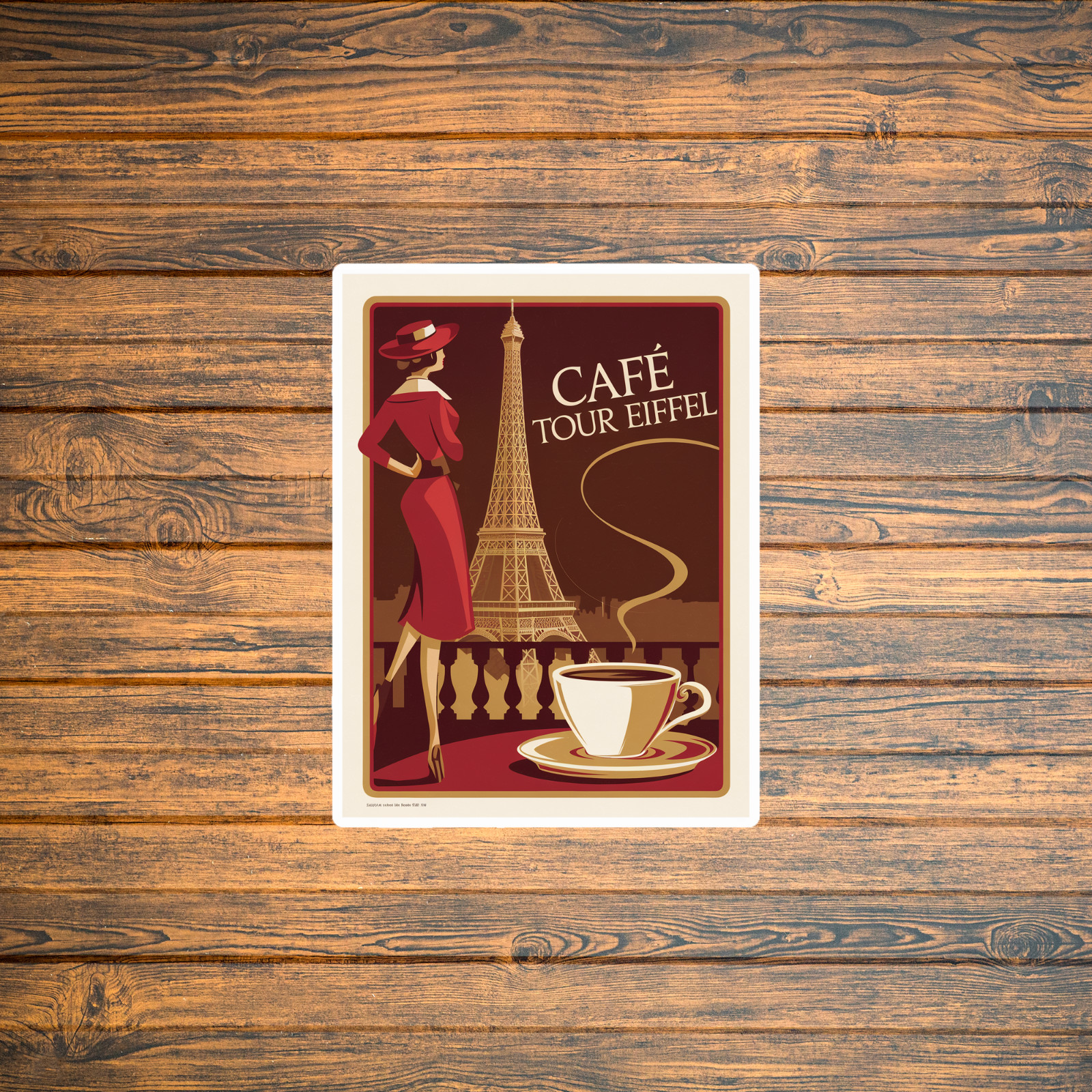 Vintage Paris Café Tour Eiffel Travel sticker Retro Wall Art Print #3268