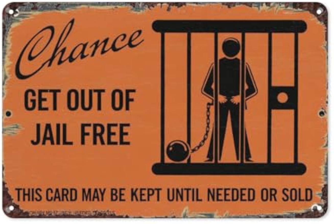【Monopoly Fun】Chance Card Get Out of Jail Free 8X12IN Vintage Tin Metal Signs