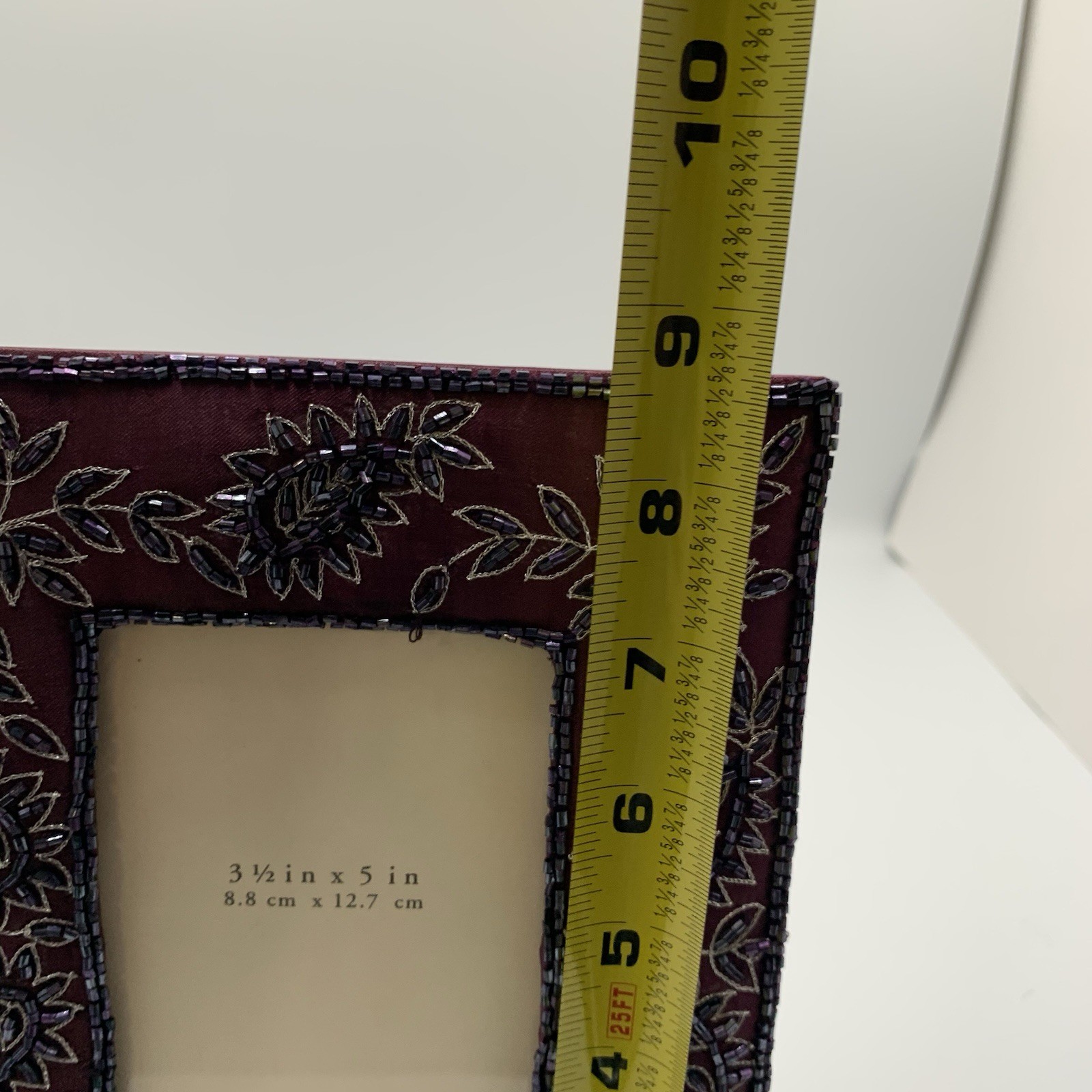 Pier 1 Eggplant Purple Floral Beaded Fabric 3.5×5&Prime; Photo Frame NEW in Box
