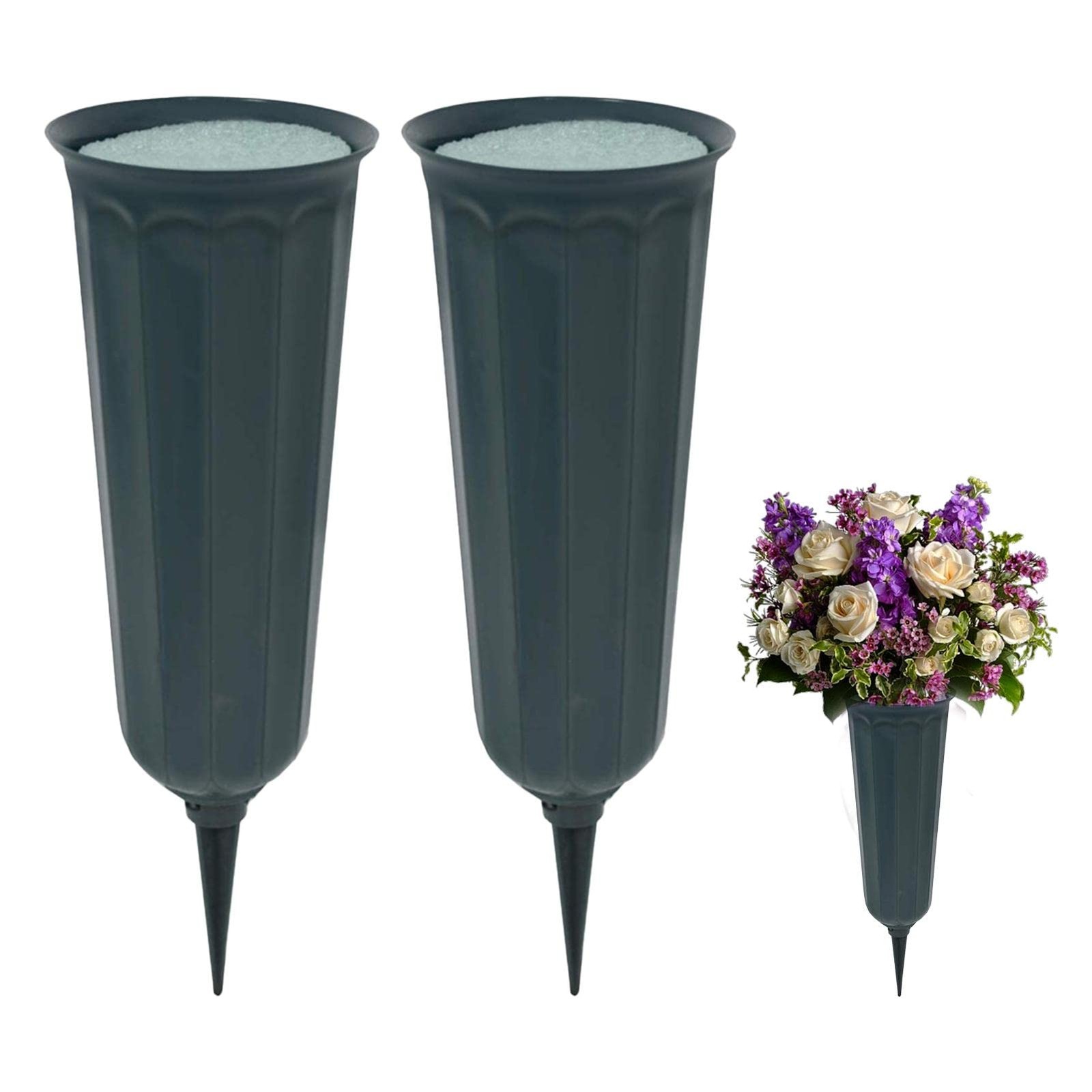 Cemetery Vase Stakes Foam Inserts Grave Flower Bouquet Holder Memorial 2 PCS