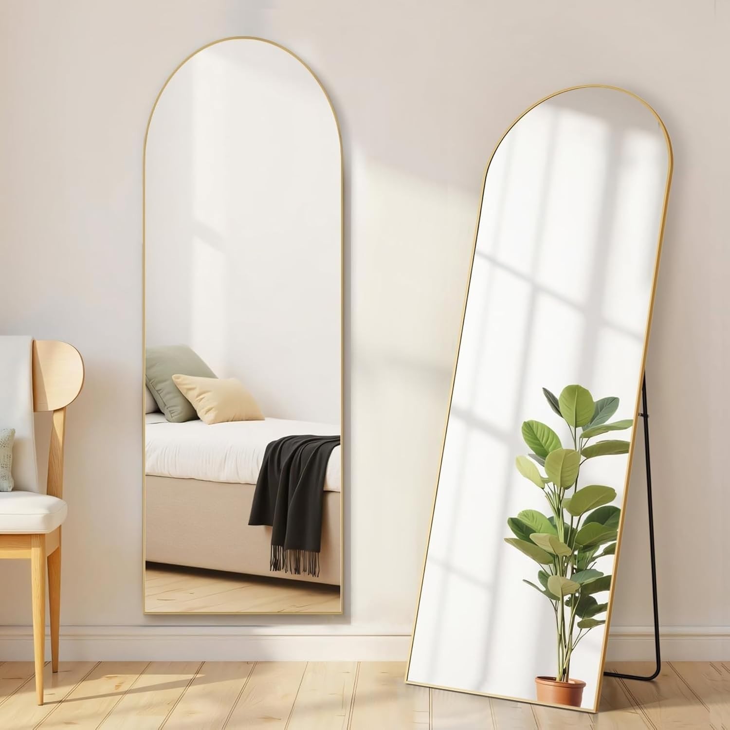 Exquisite Arched Full-Length Mirror, 59&Prime; x 16&Prime; – Shatter-Proof Glass, Gold Frame