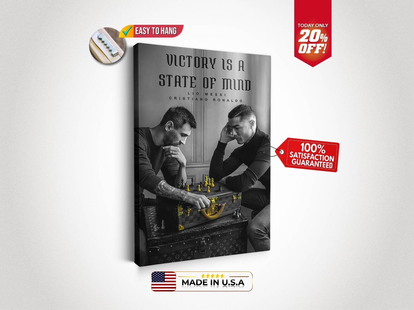 Lionel Messi Cristiano Ronaldo Chess Game Canvas Wall Art Poster Home Decor Gift