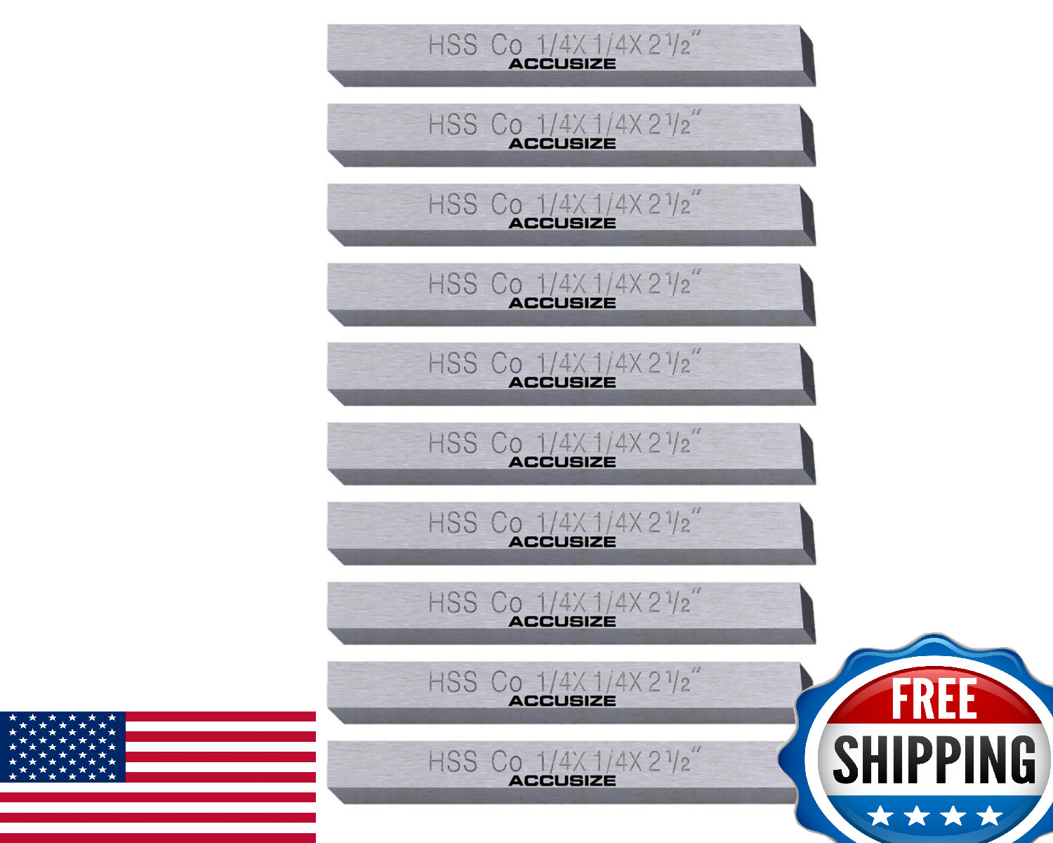 Accusize Industrial Tools 10 Pc Cobalt Lathe Tool Bit Set 1/4 x 1/4 x 2.5 inches