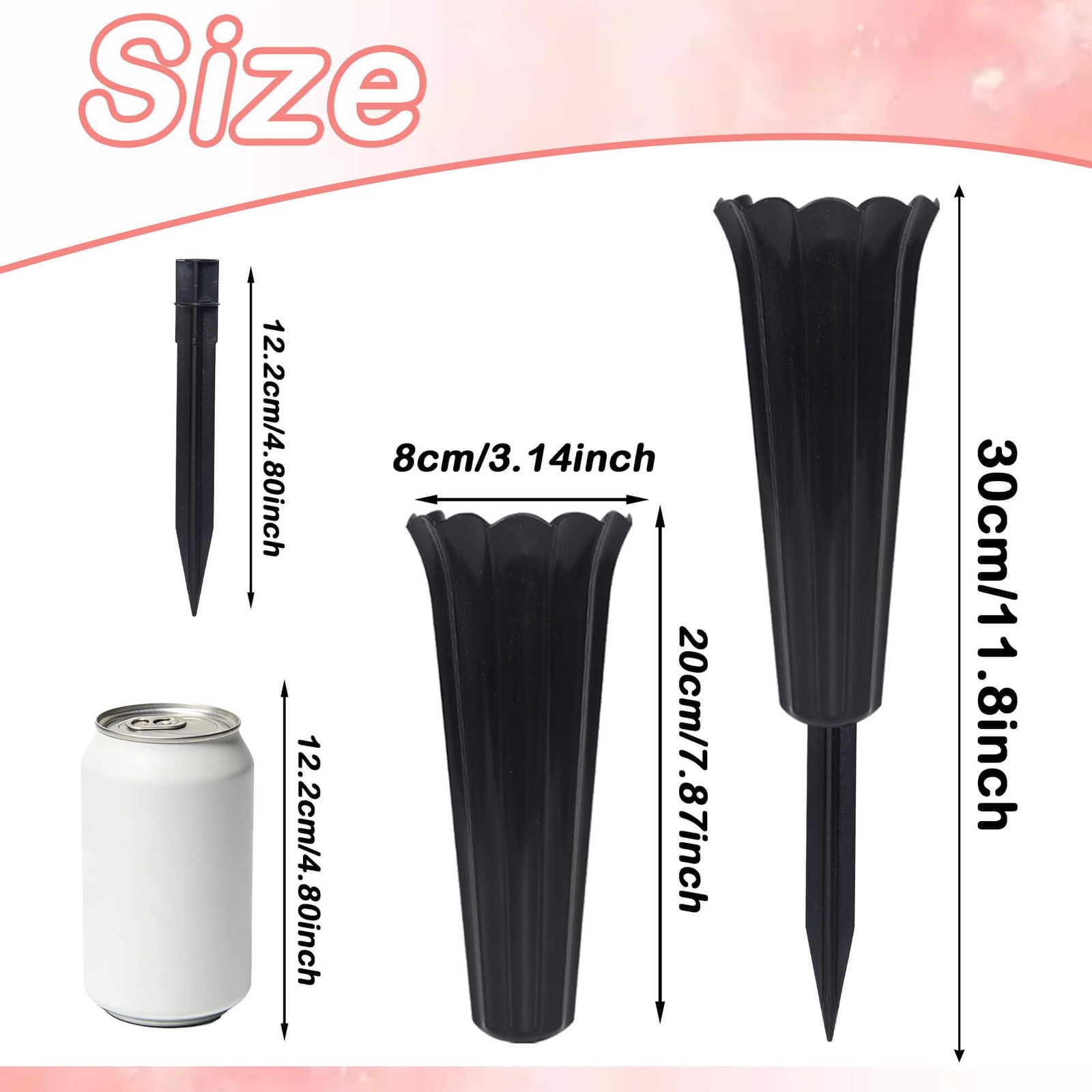 Memorial Floral Vases, Cemetery Vase, Headstones Flower Holder, Plastic,6 Pack