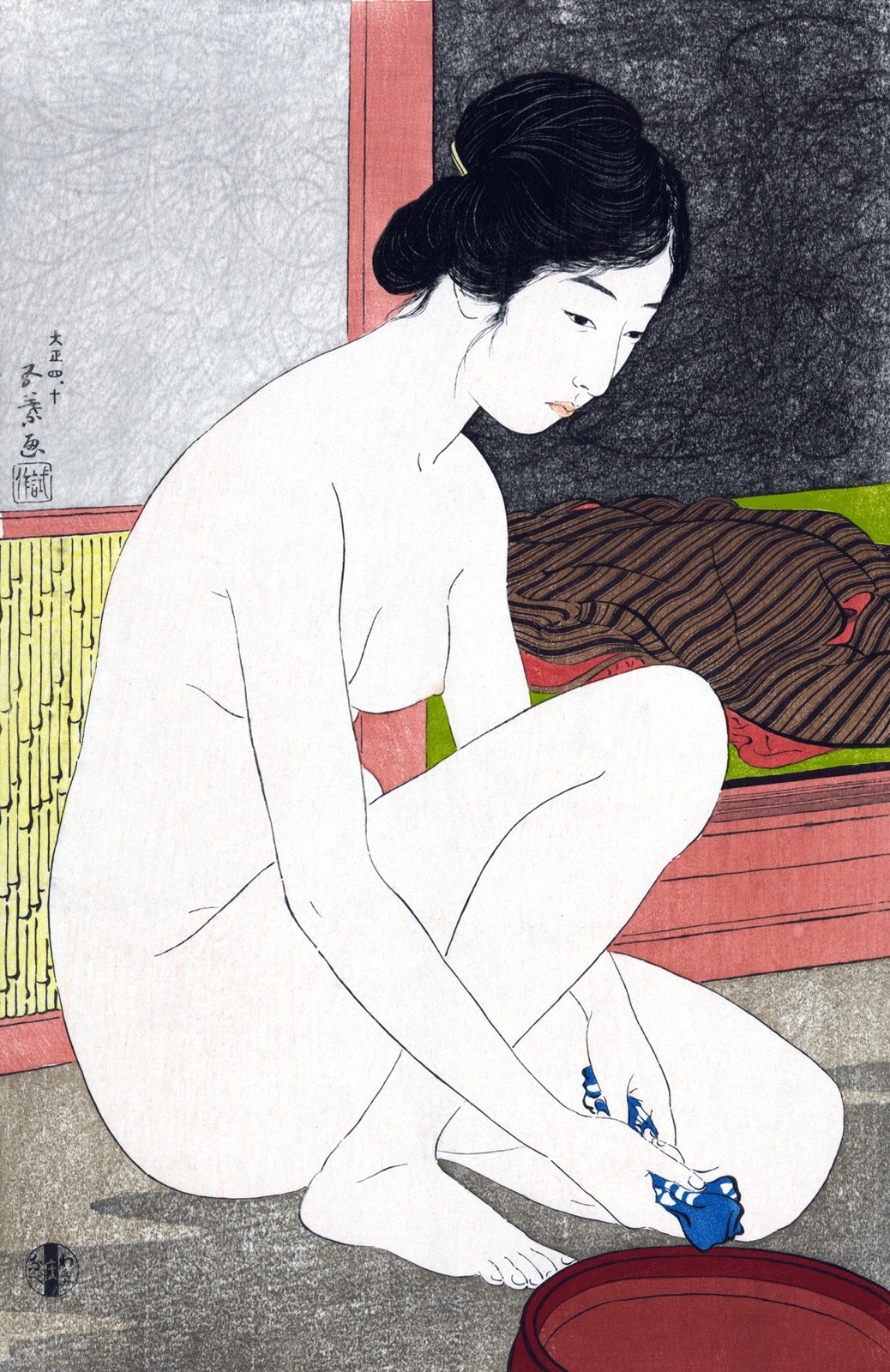 1915 Woman After a Bath Bathroom Art Wall Decor Japanese Asian Print Vintage