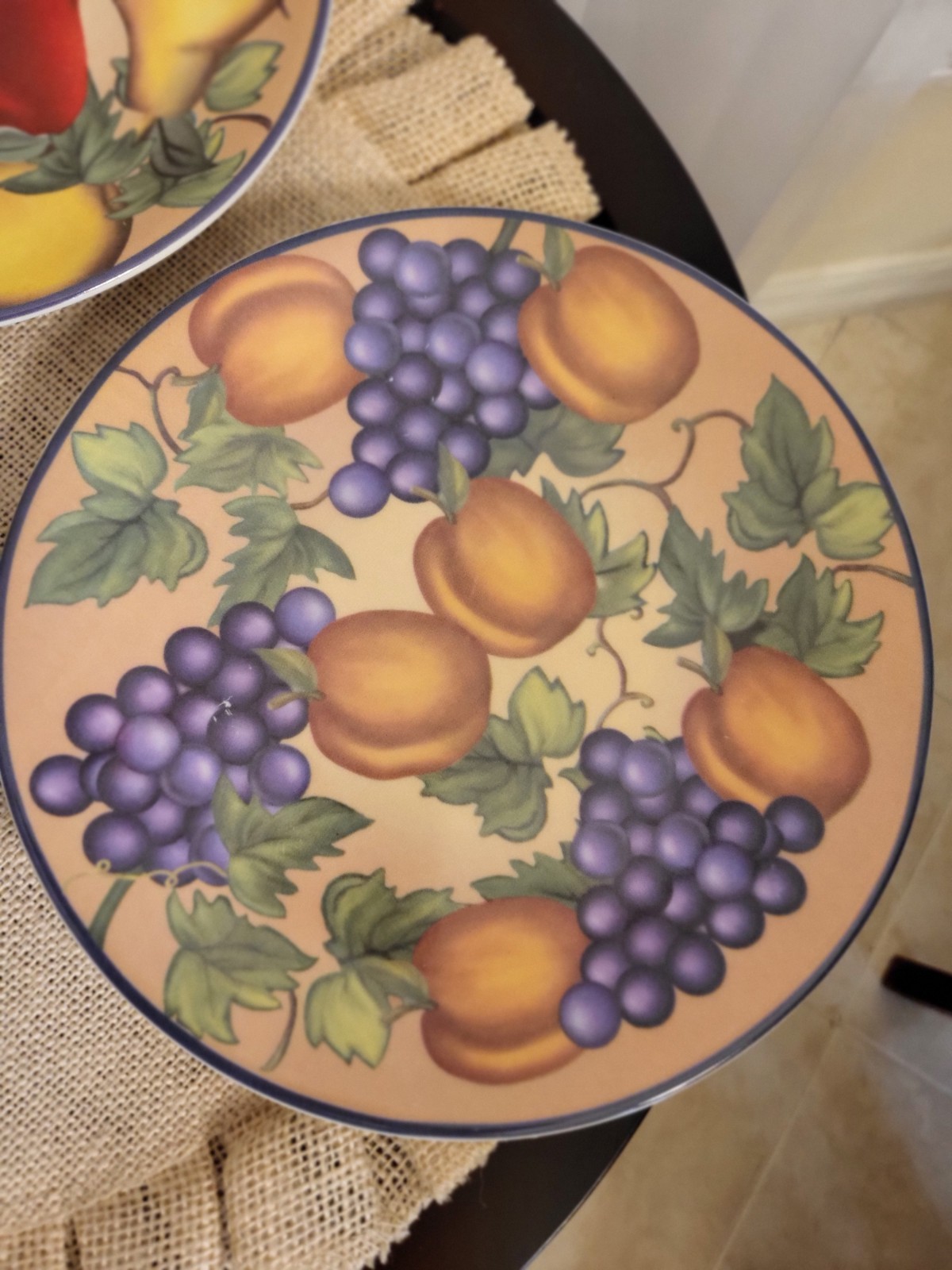 Set Of Three 9 Inch Decorative Plates Fruit Design.