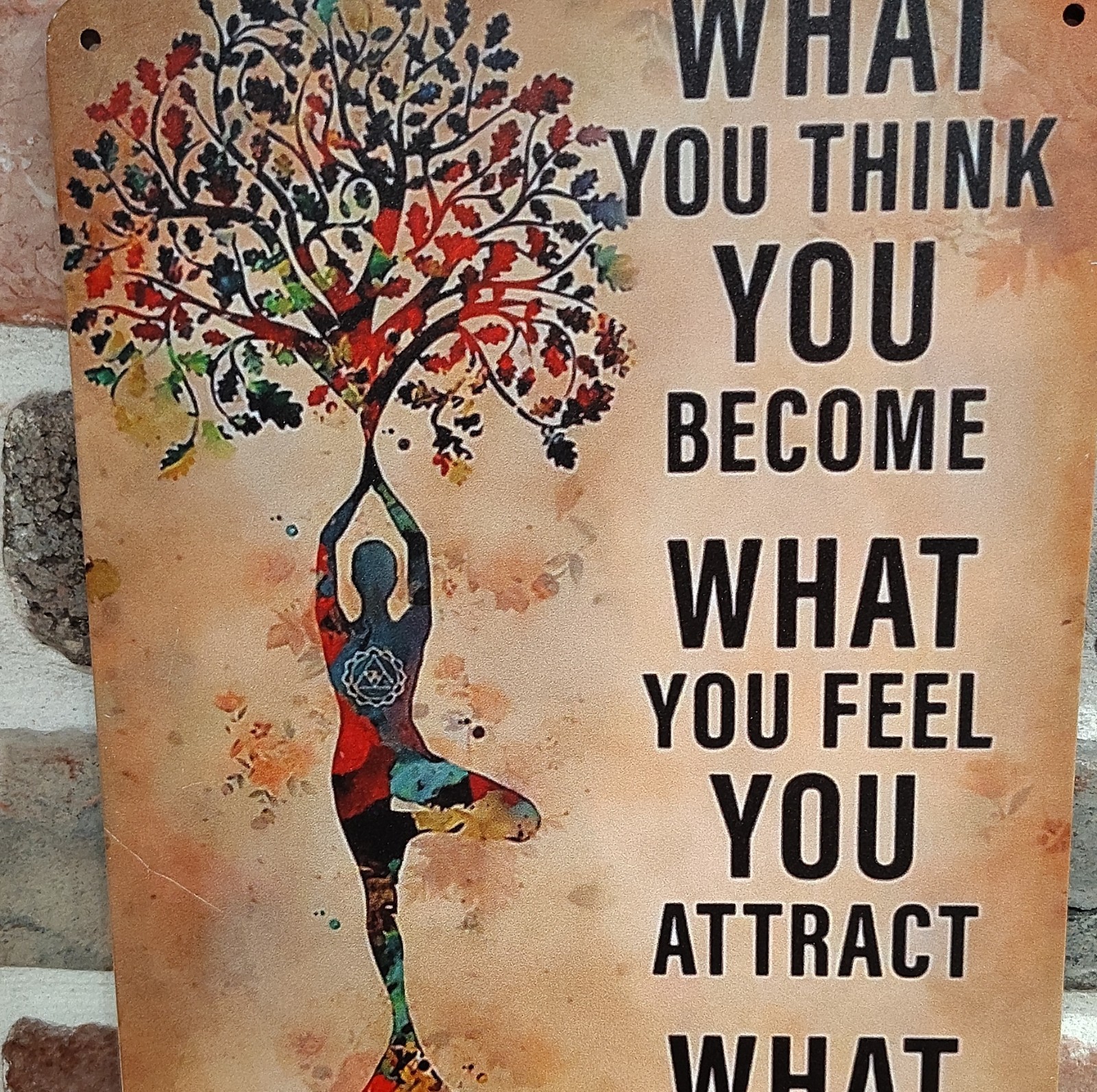 Inspirational Yoga Tree Metal Wall Sign Multicolor Vertical Decorative Plaque