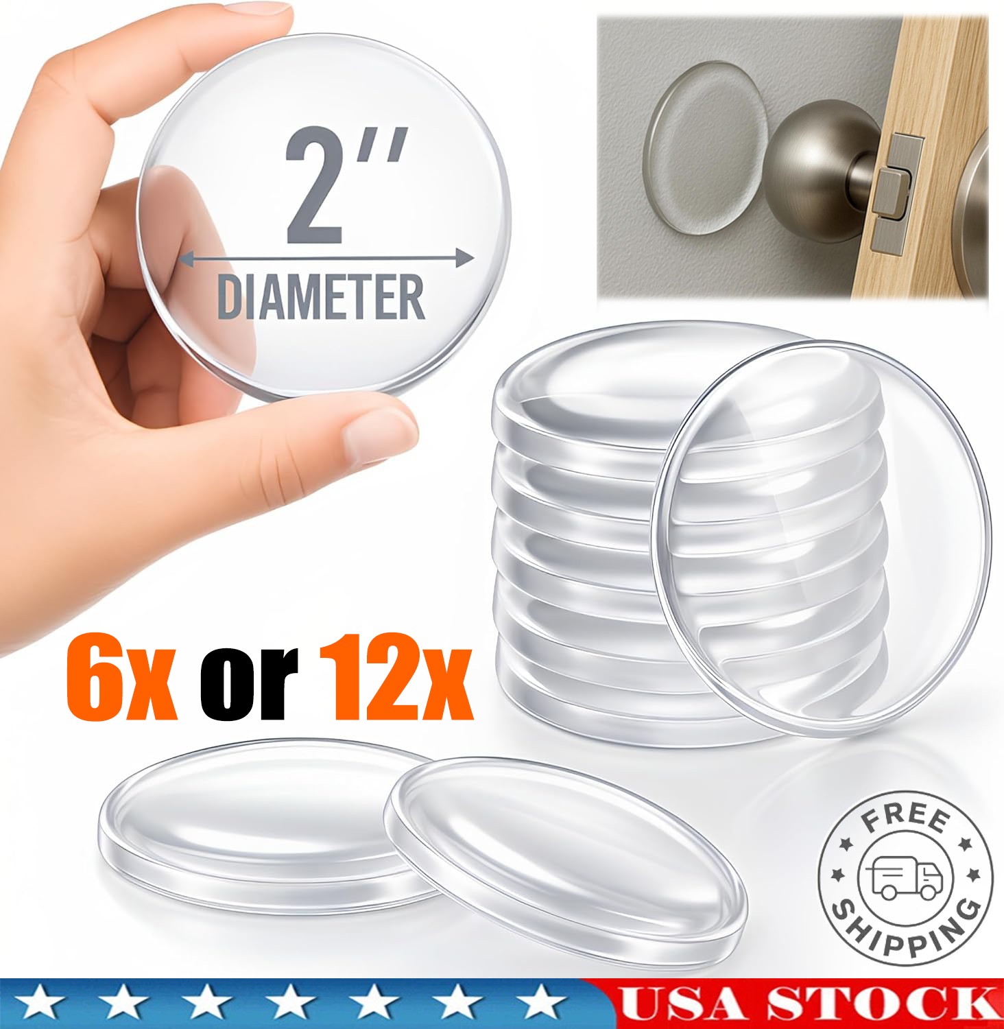 6pcs-12pcs Door Stoppers for Wall, Door Knob Wall Protector 2&Prime;, Self Adhesive US