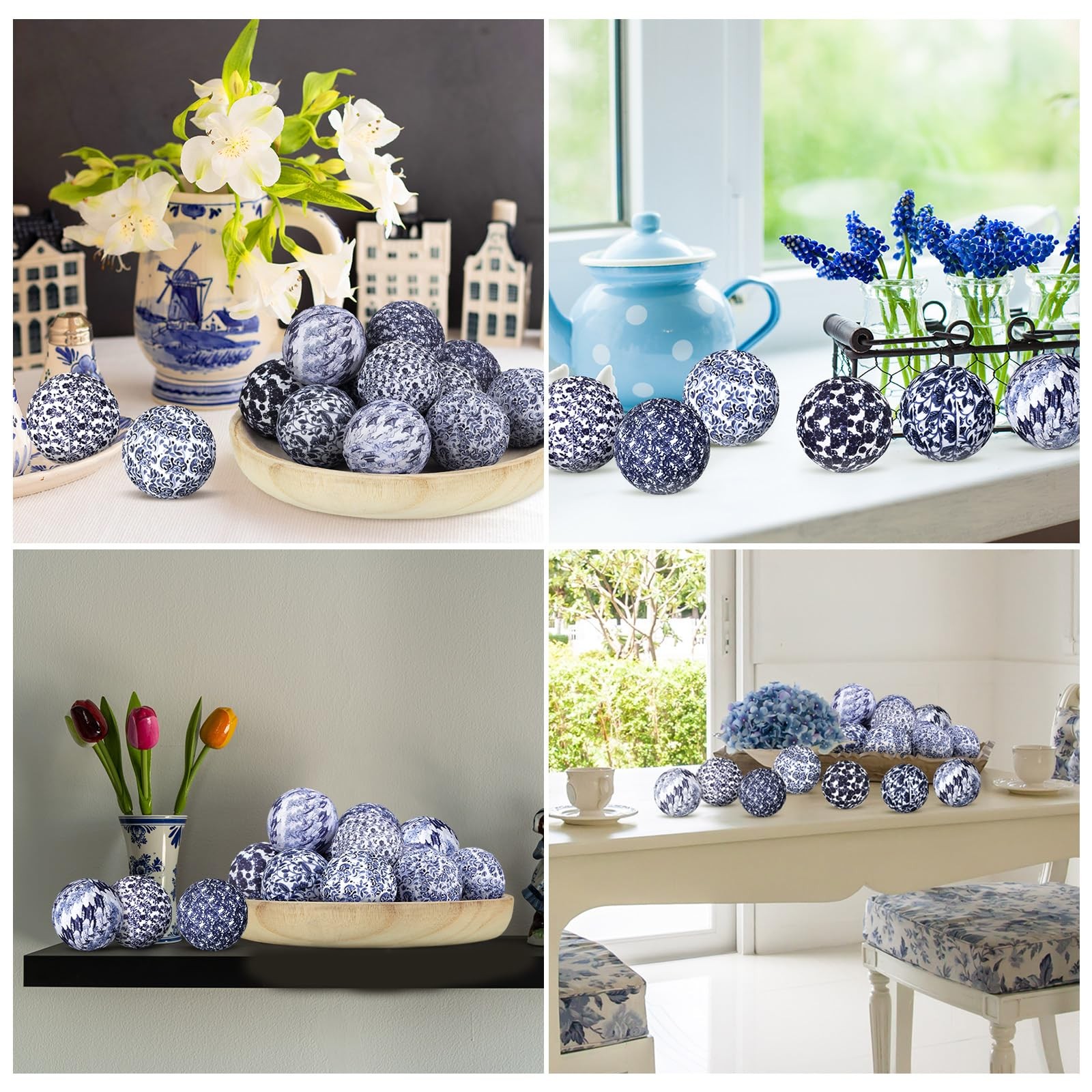 Porcelain Blue and White Decorative Balls Chinoiserie Balls for Centerpiece