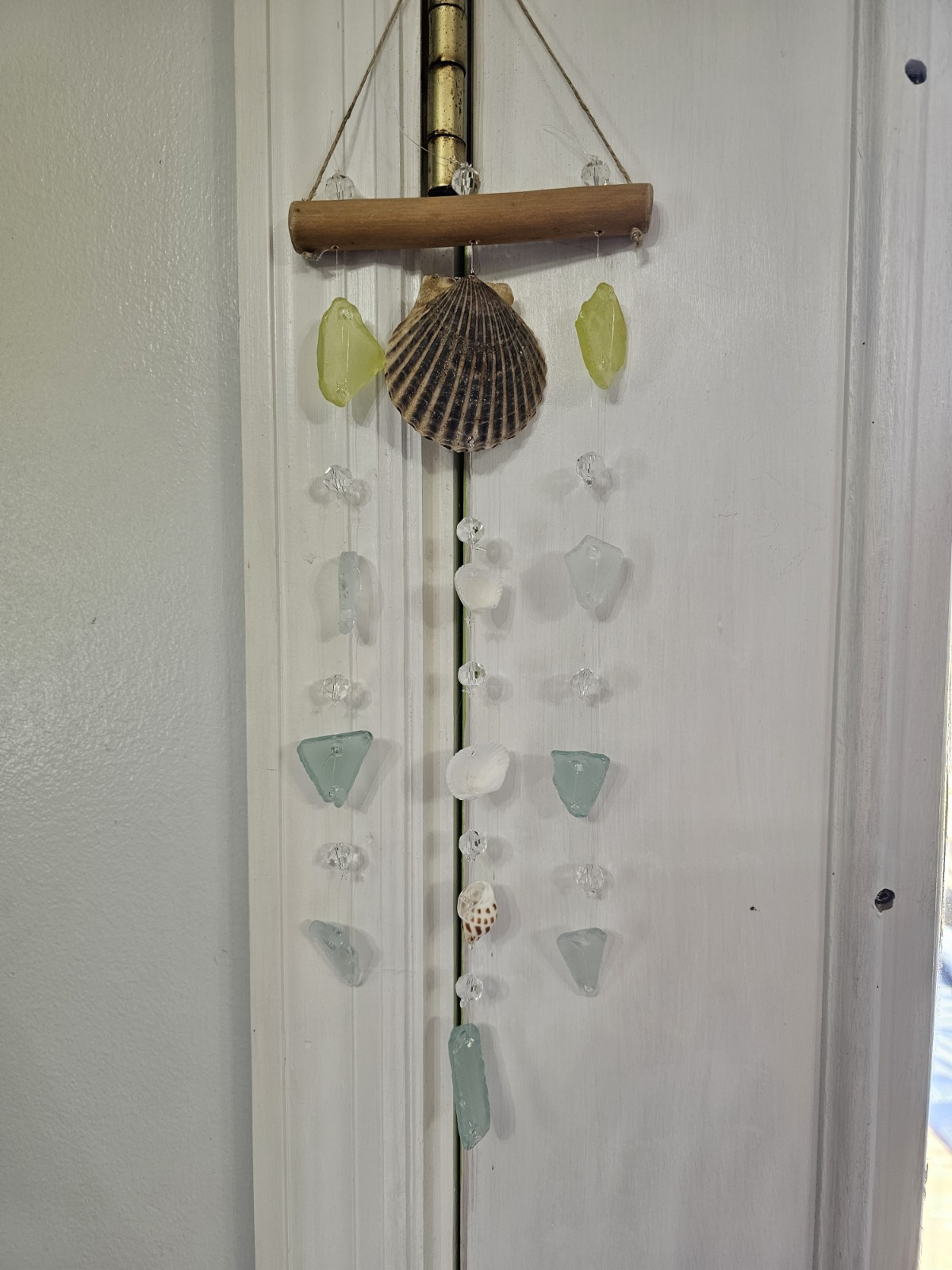 Beach Hanging Mobile Suncatcher Multicolor Sea Glass Shells Wood for Porch