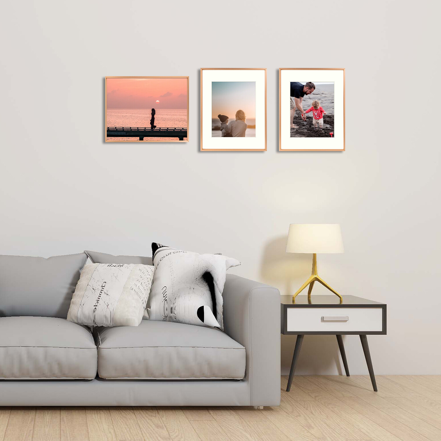 11×14 Aluminum Picture Frame Displays Photo 8×10 with Ivory Mat for Wall Mount