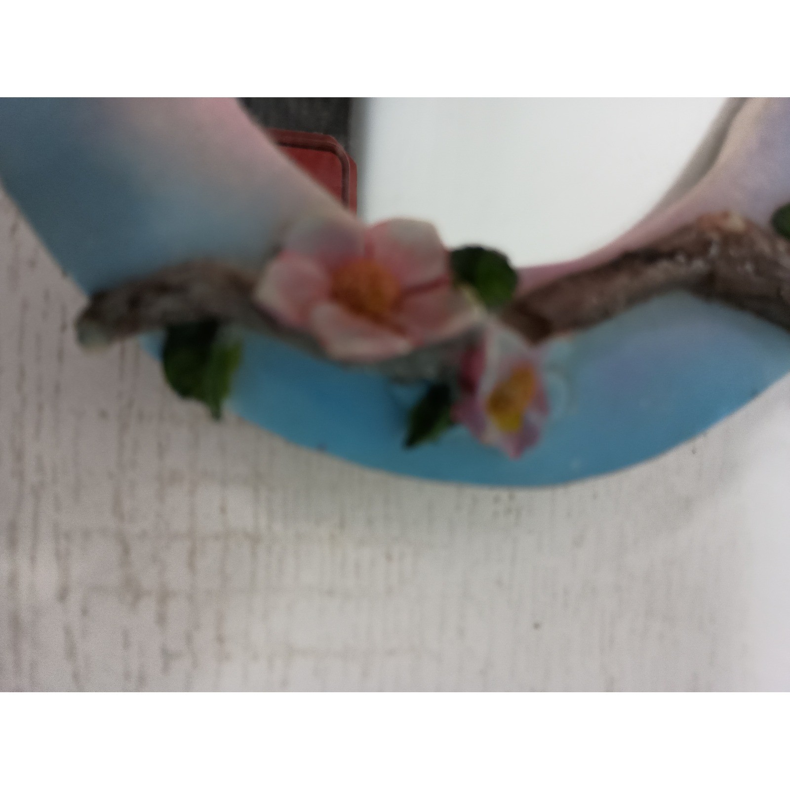 Vintage Tabletop Mini Mirror Red Cardinal Bird Floral 3D Framed Shabby Chic