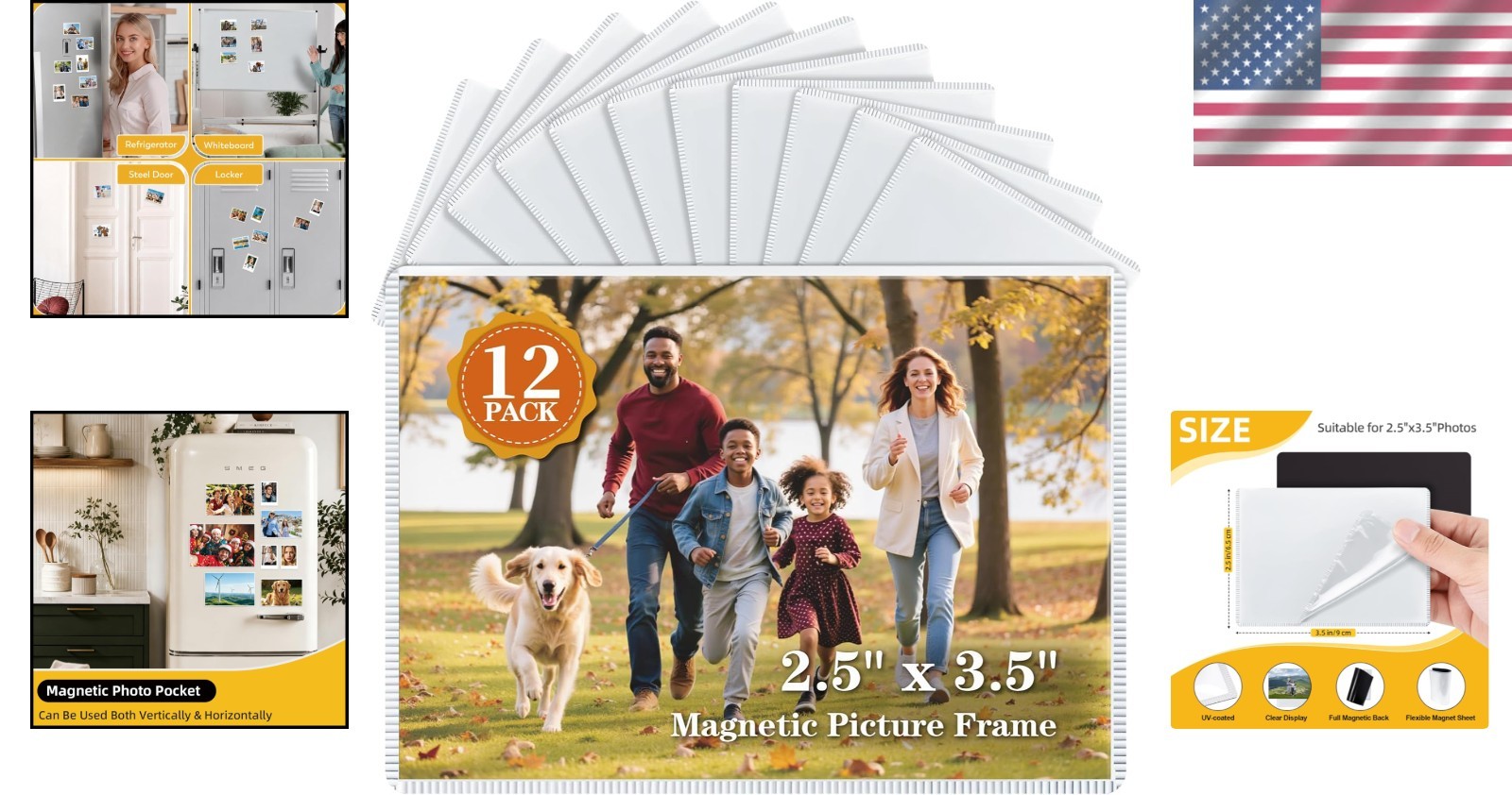 12 Magnetic Picture Frames, 2.5×3.5 Inches, Stylish Display for Home & Office