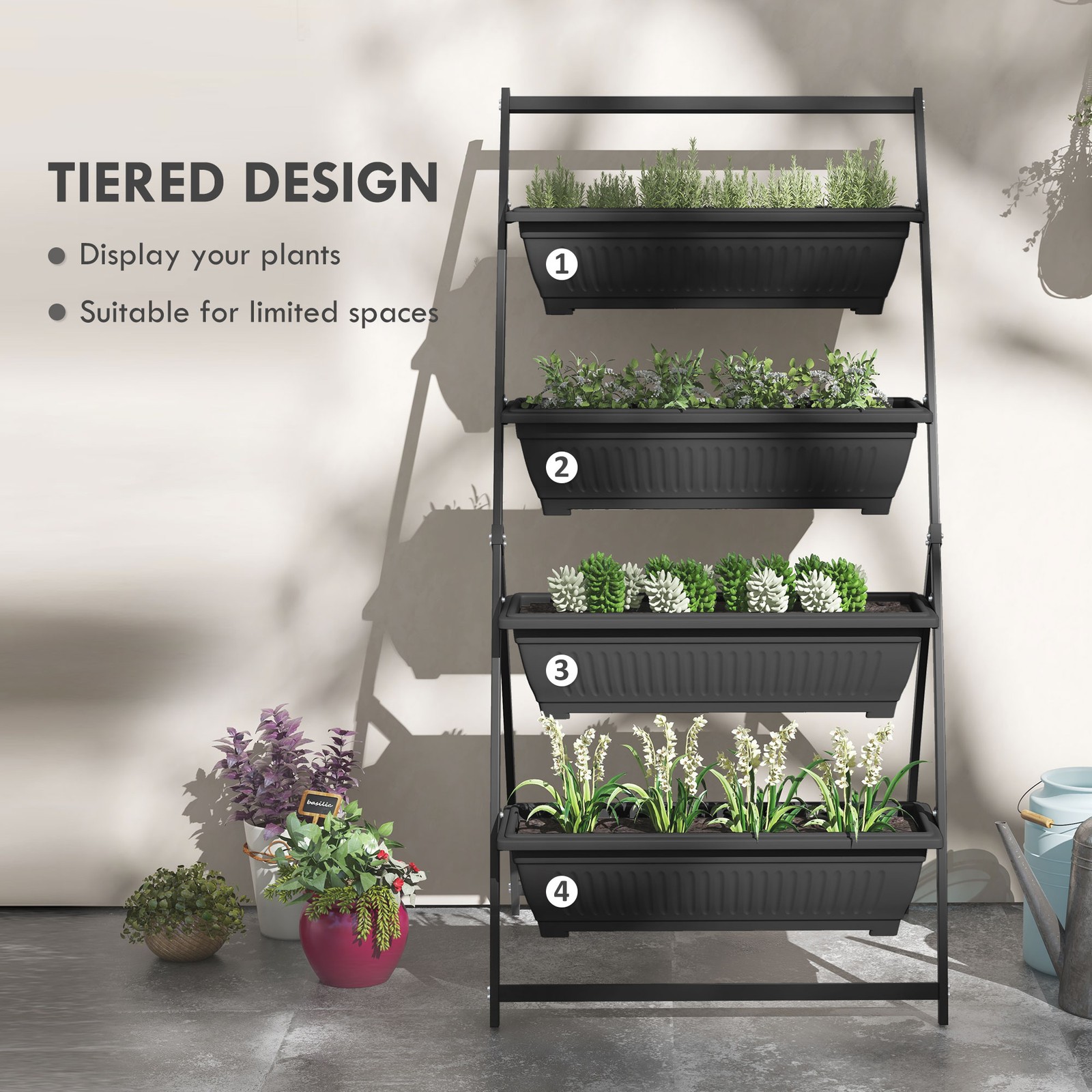 Easy Set Up Four Tier Vertical Raised Garden Planter With 4 Boxes, Outdoor Plant